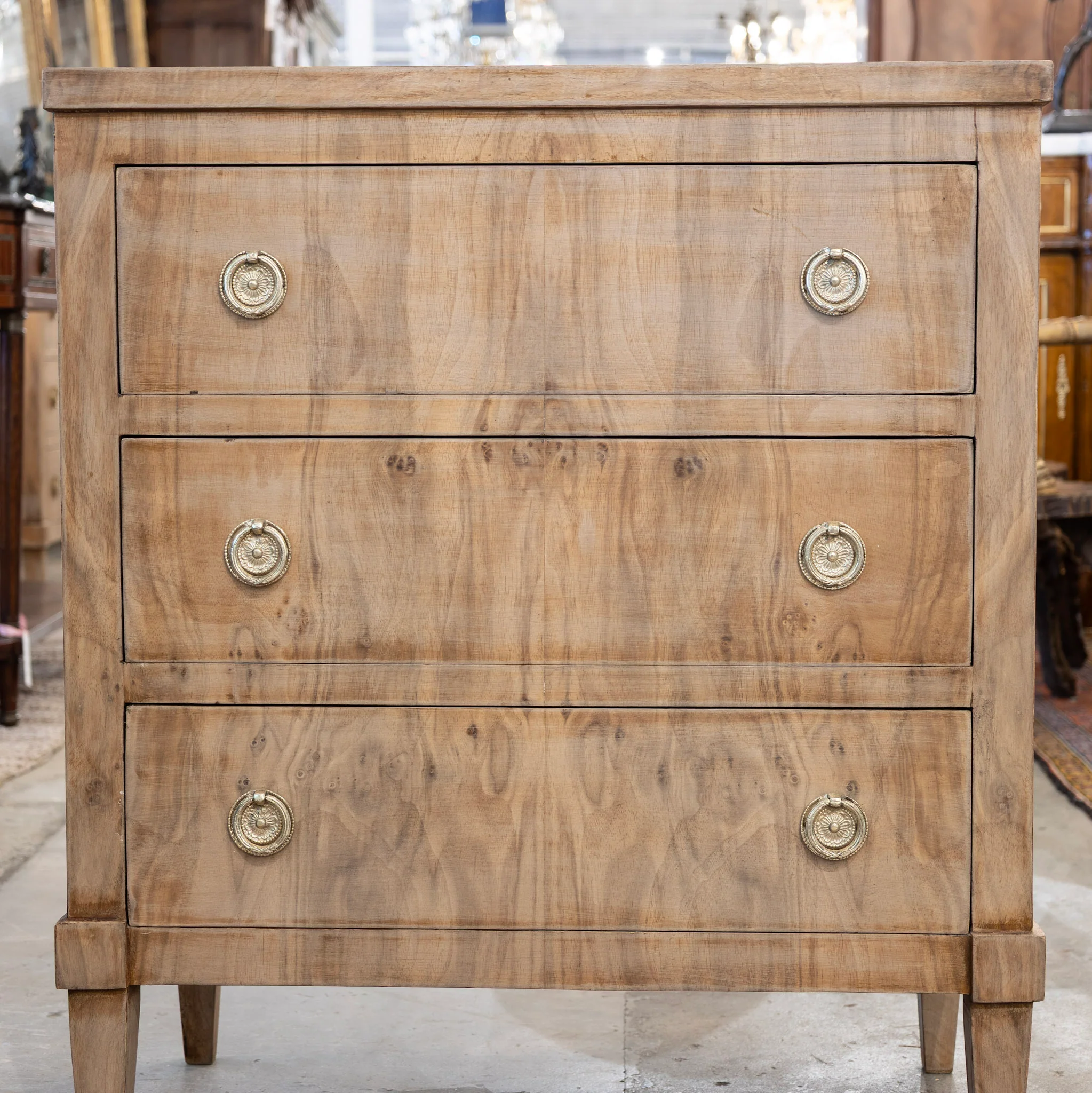Art Deco Nightstand – Stripped Burl Wood & Brass Pulls - Image 4