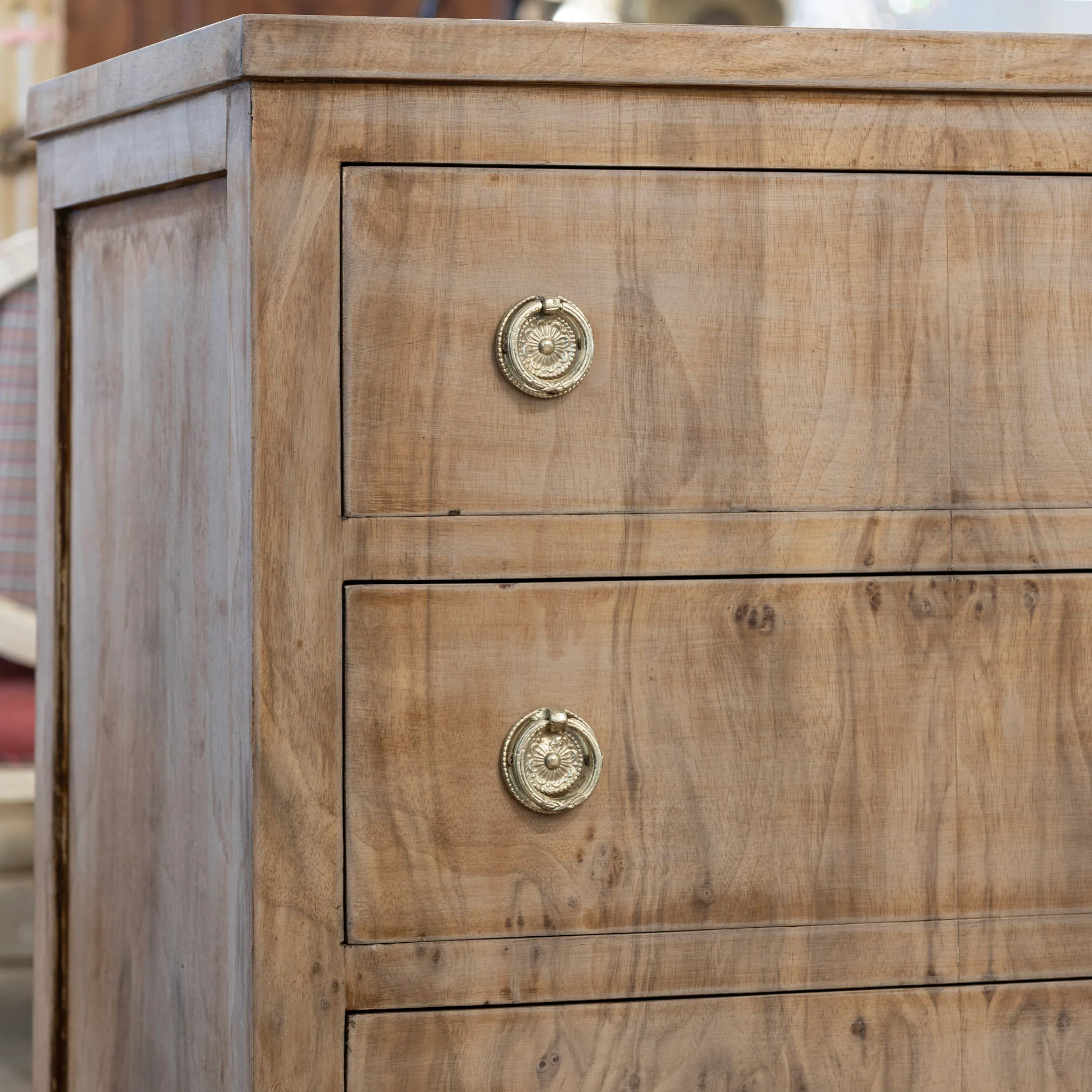 Art Deco Nightstand – Stripped Burl Wood & Brass Pulls - Image 5