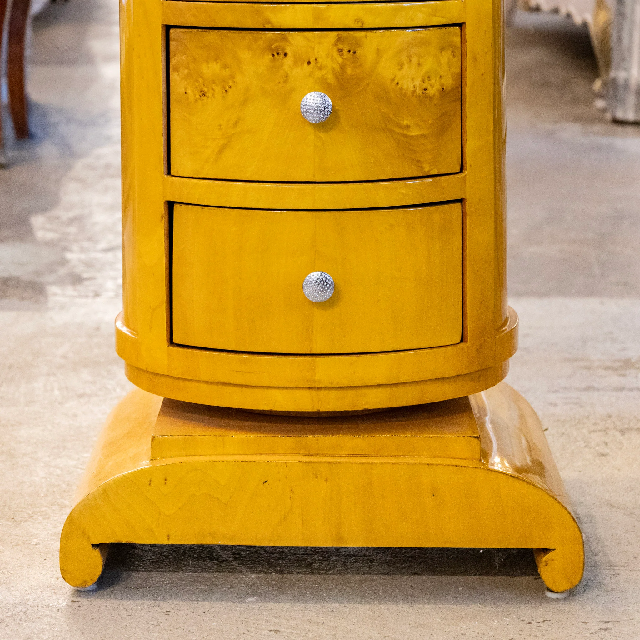 Art Deco Round Nightstand - Three Drawers & Knob Pulls - Image 3