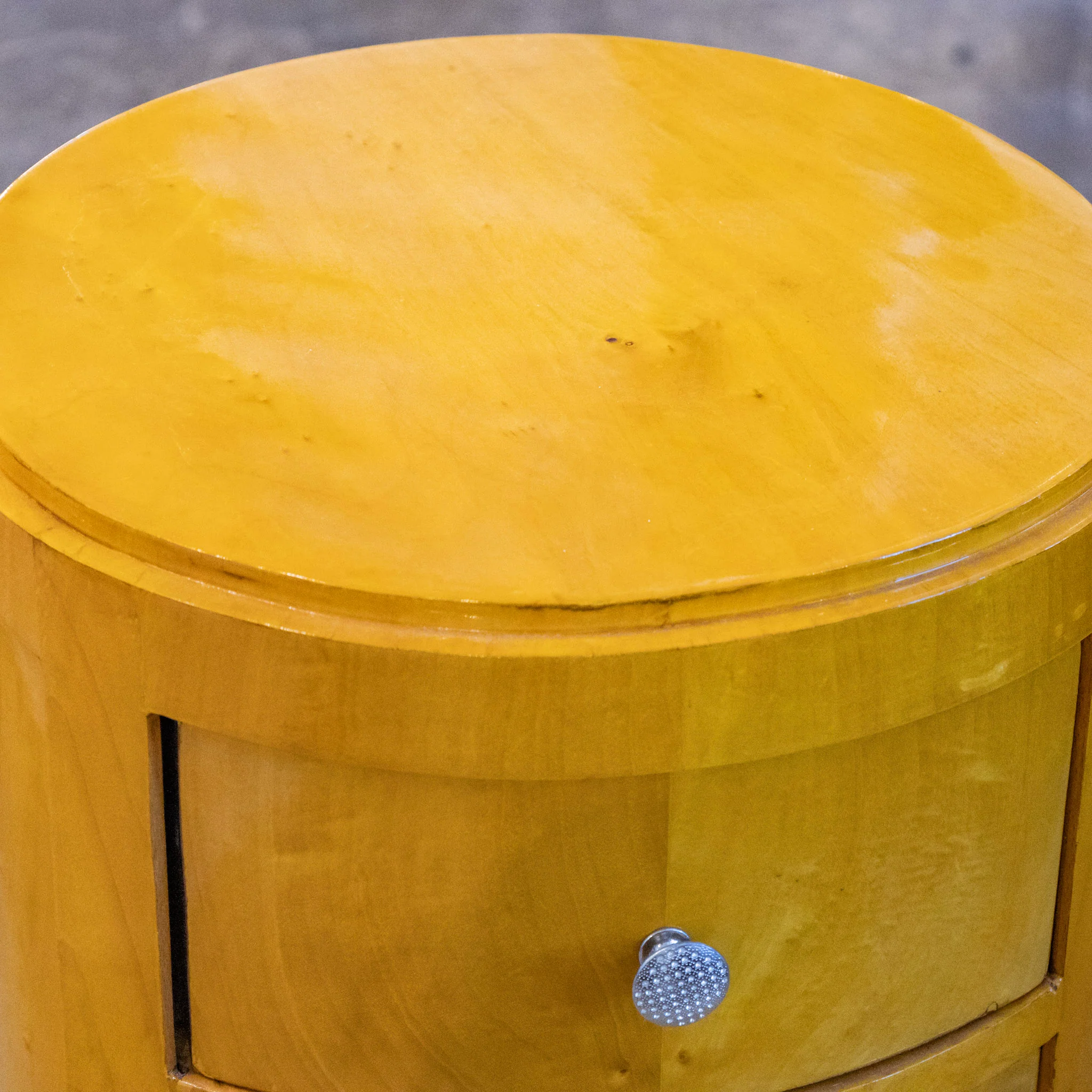 Art Deco Round Nightstand - Three Drawers & Knob Pulls - Image 4
