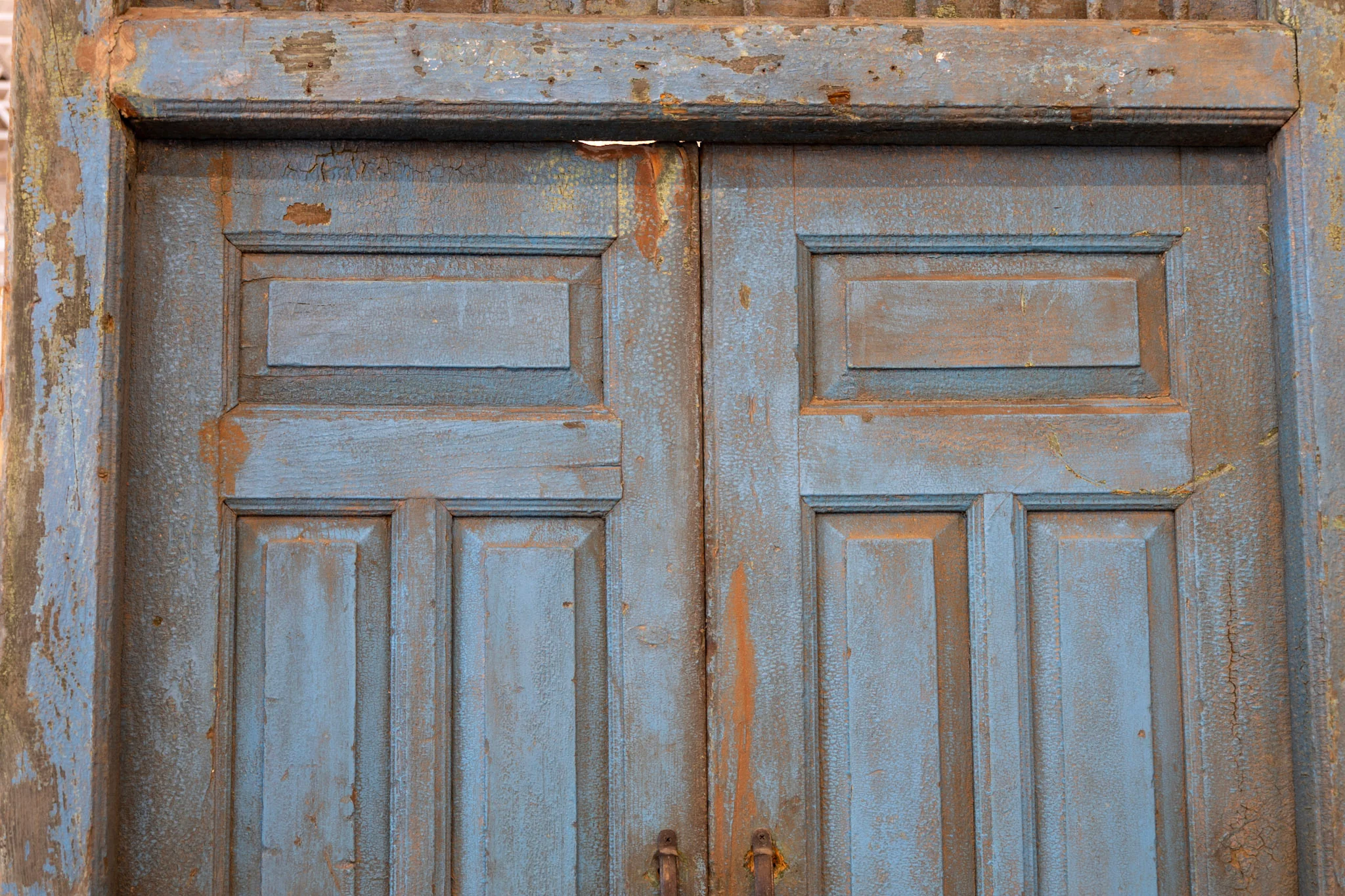 Blue Painted Double Doors – Distressed Finish with Stained Glass Transom - Image 10