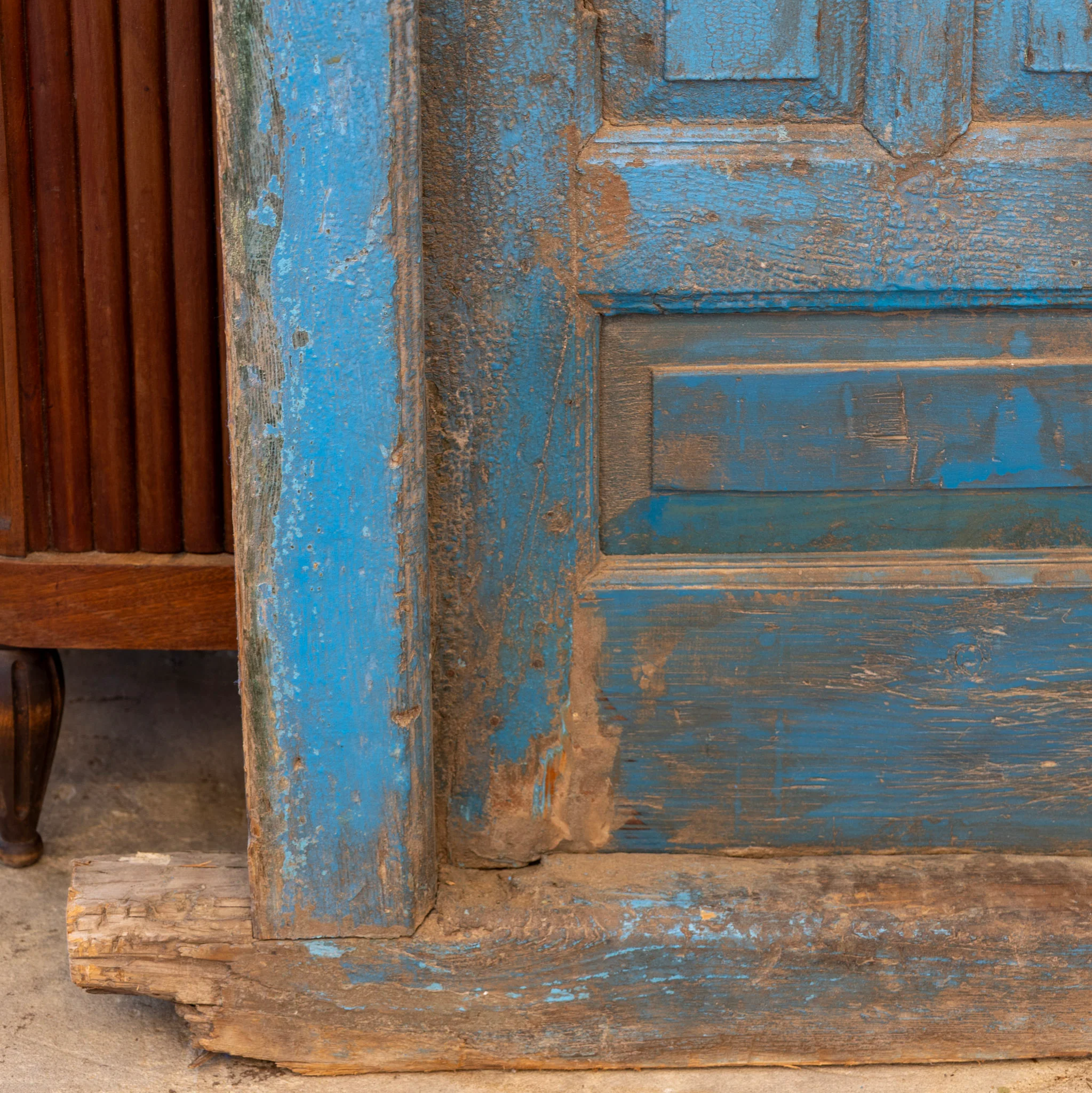 Blue Painted Double Doors – Distressed Finish with Stained Glass Transom - Image 6