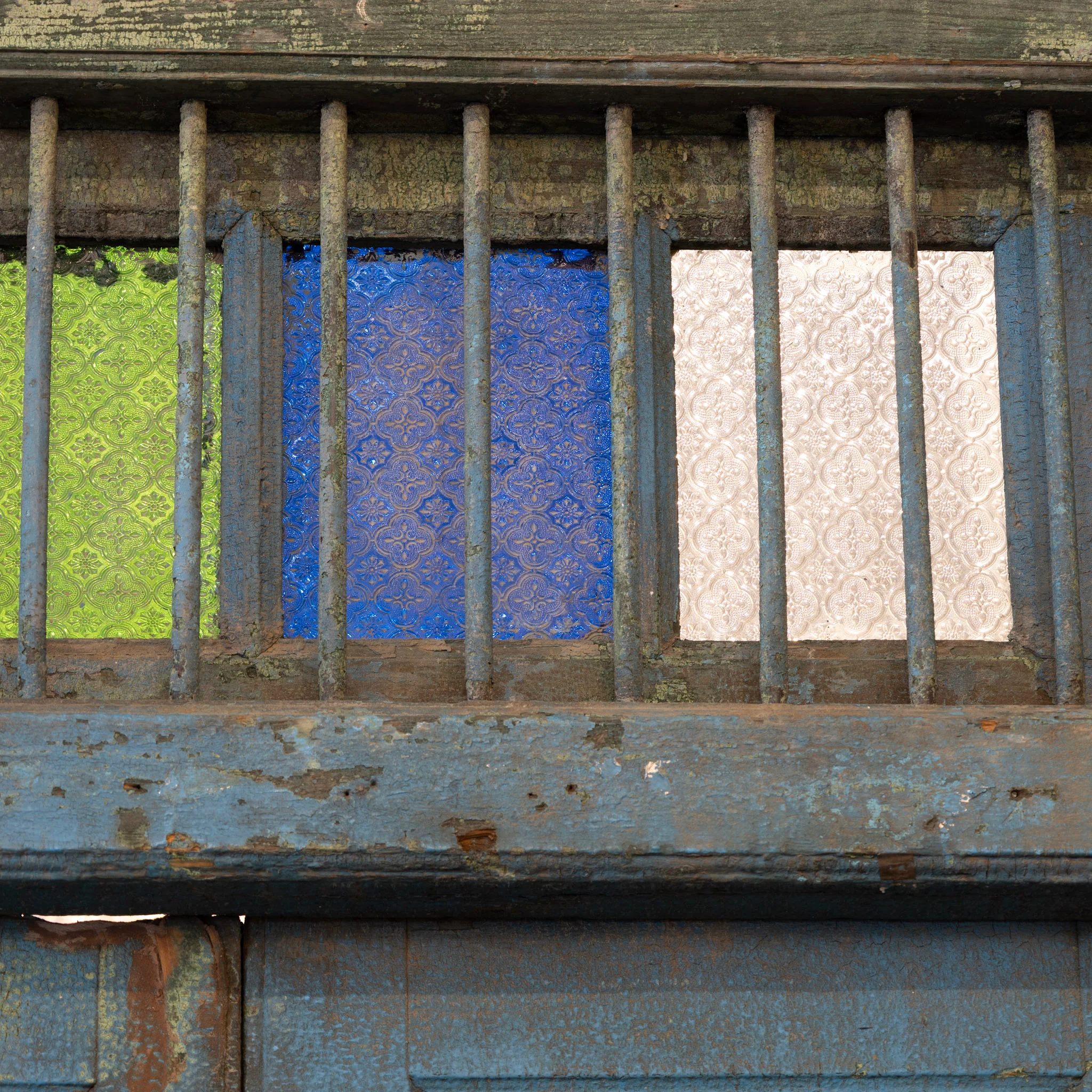 Blue Painted Double Doors – Distressed Finish with Stained Glass Transom - Image 7