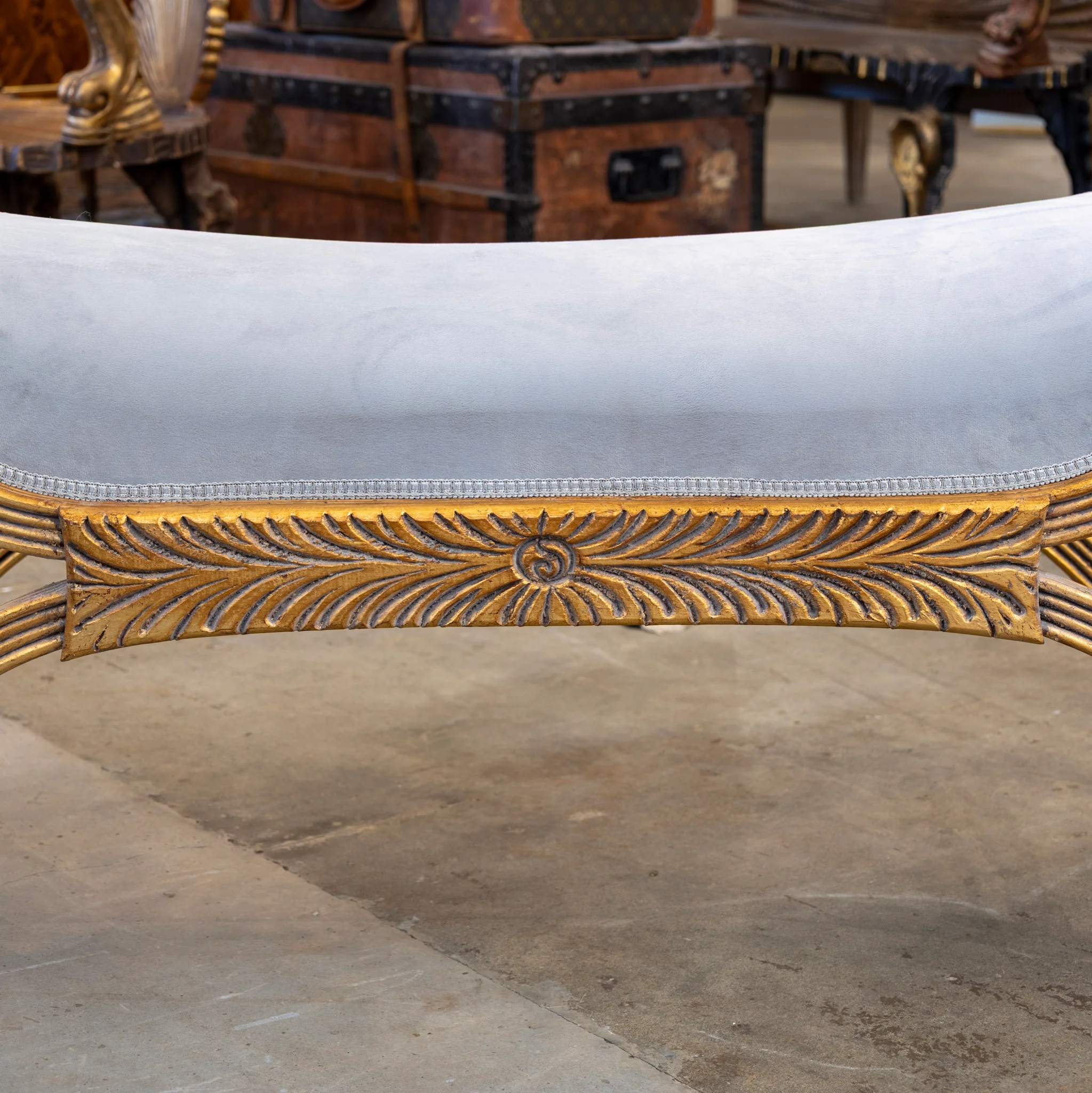 Boudoir Bench – Carved Detailing & Blue Velvet Seat - Image 4