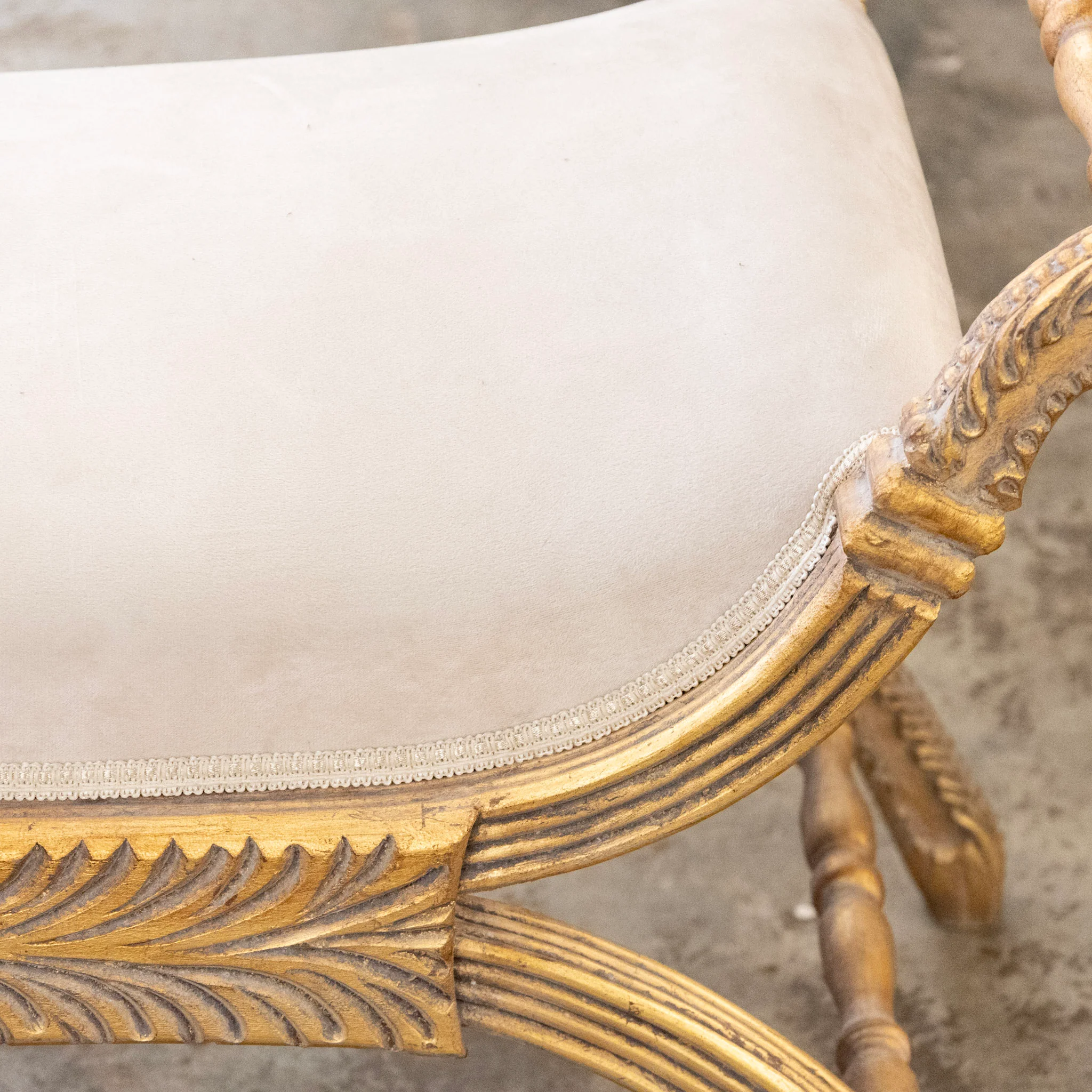 Boudoir Bench – Gilded Carvings & White Velvet Upholstery - Image 6
