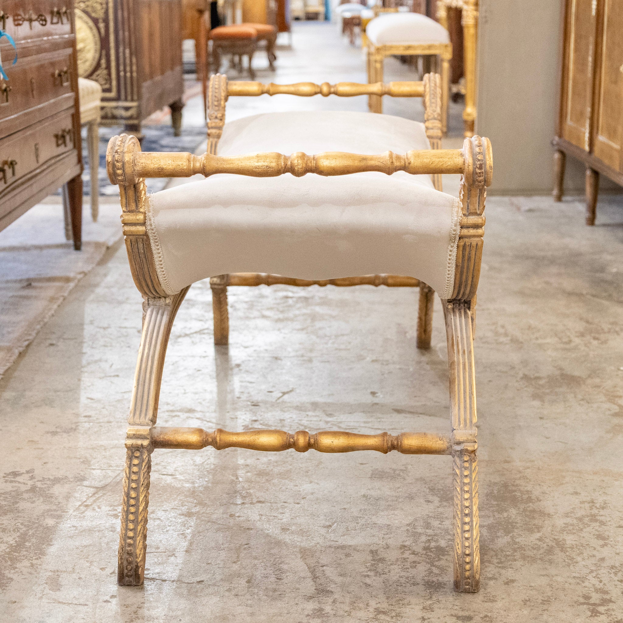 Boudoir Bench – Gilded Carvings & White Velvet Upholstery - Image 7