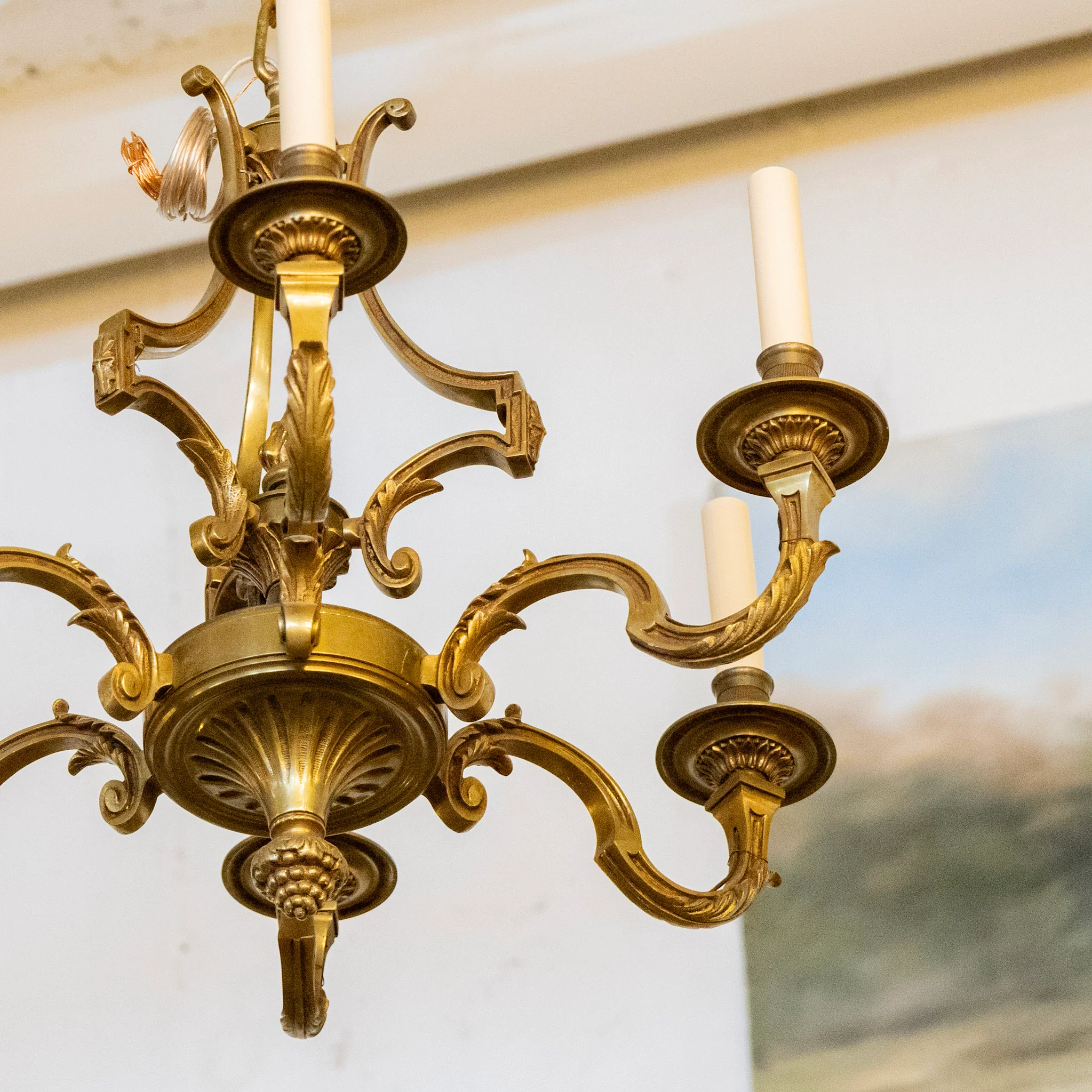 French Brass Chandelier – Curved Arms & Leaf Detailing - Image 3