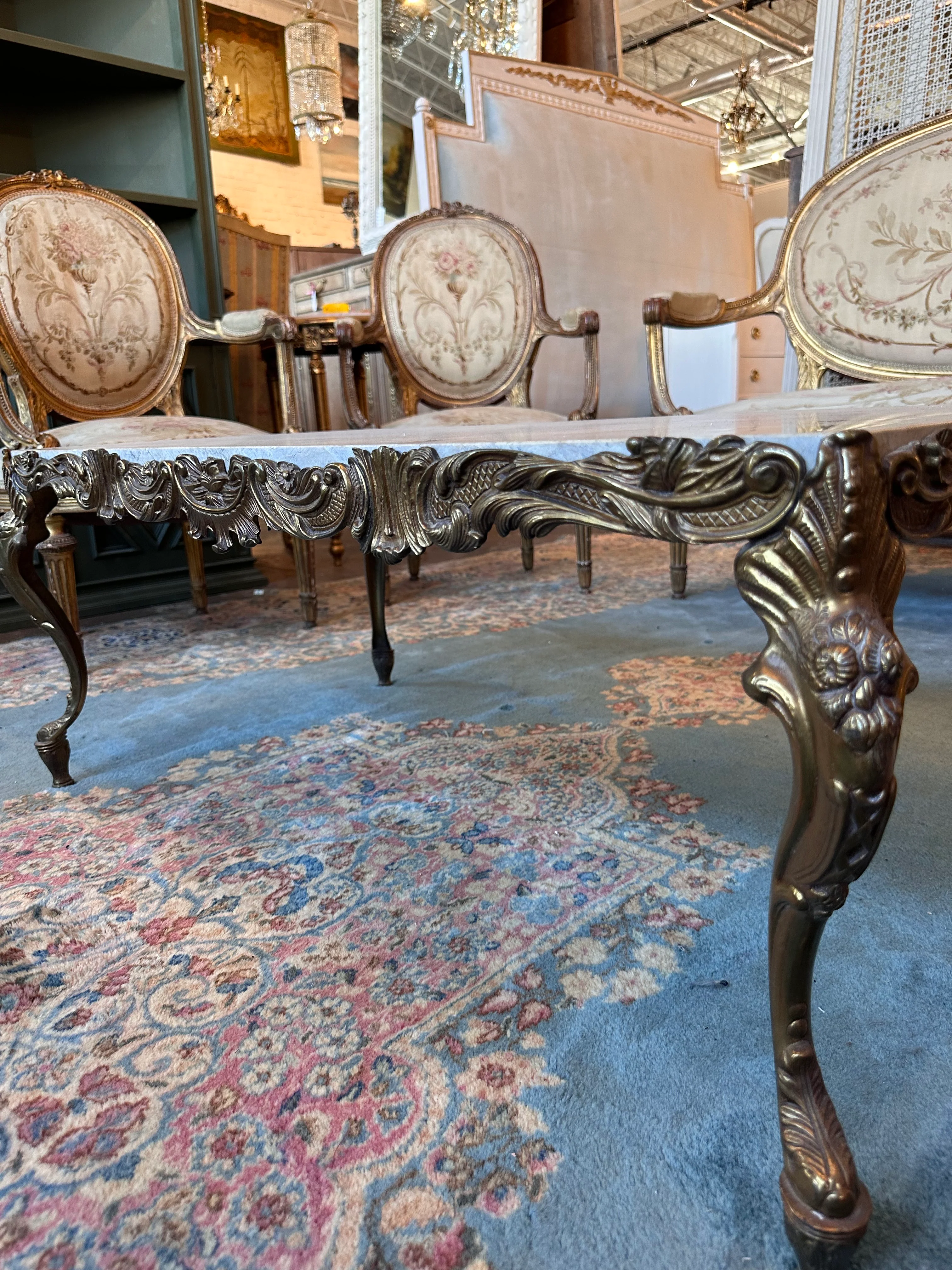 Brass Coffee Table with Marble Top - Image 3