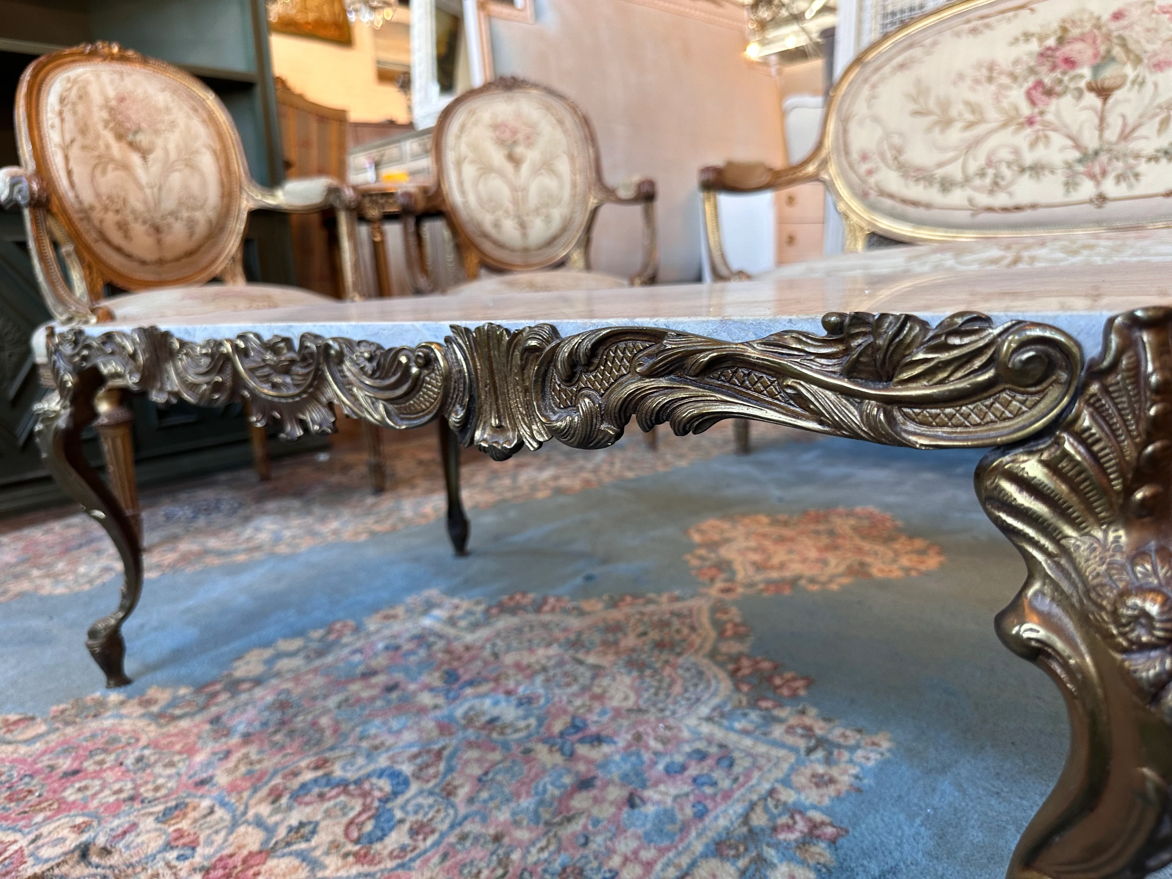 Brass Coffee Table with Marble Top - Image 4