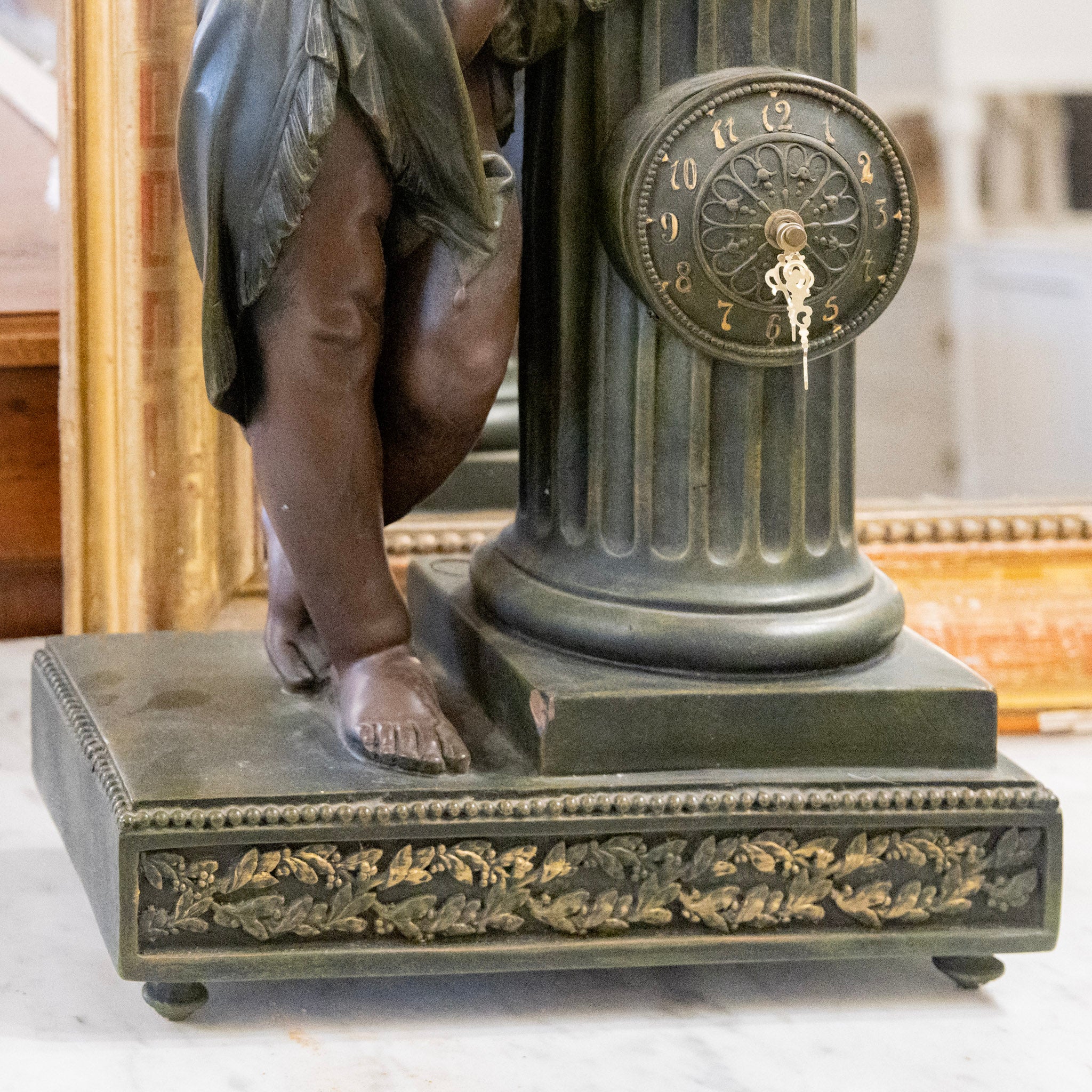 French Bronze Cherub Mantel Clock – Fluted Column & Musical Motif - Image 3