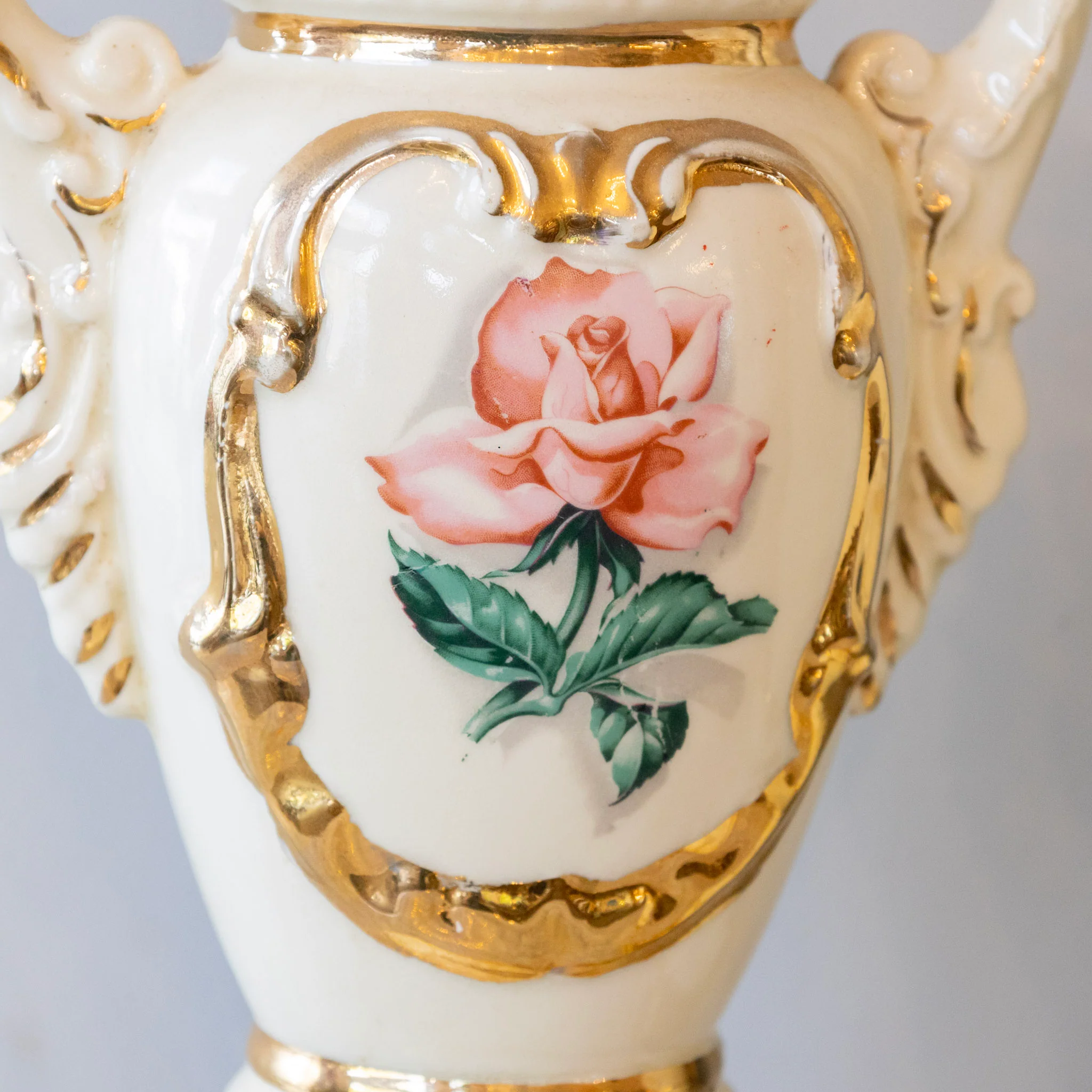 French Ceramic Table Lamps – Rose Painted & Gilded Accents - Image 8