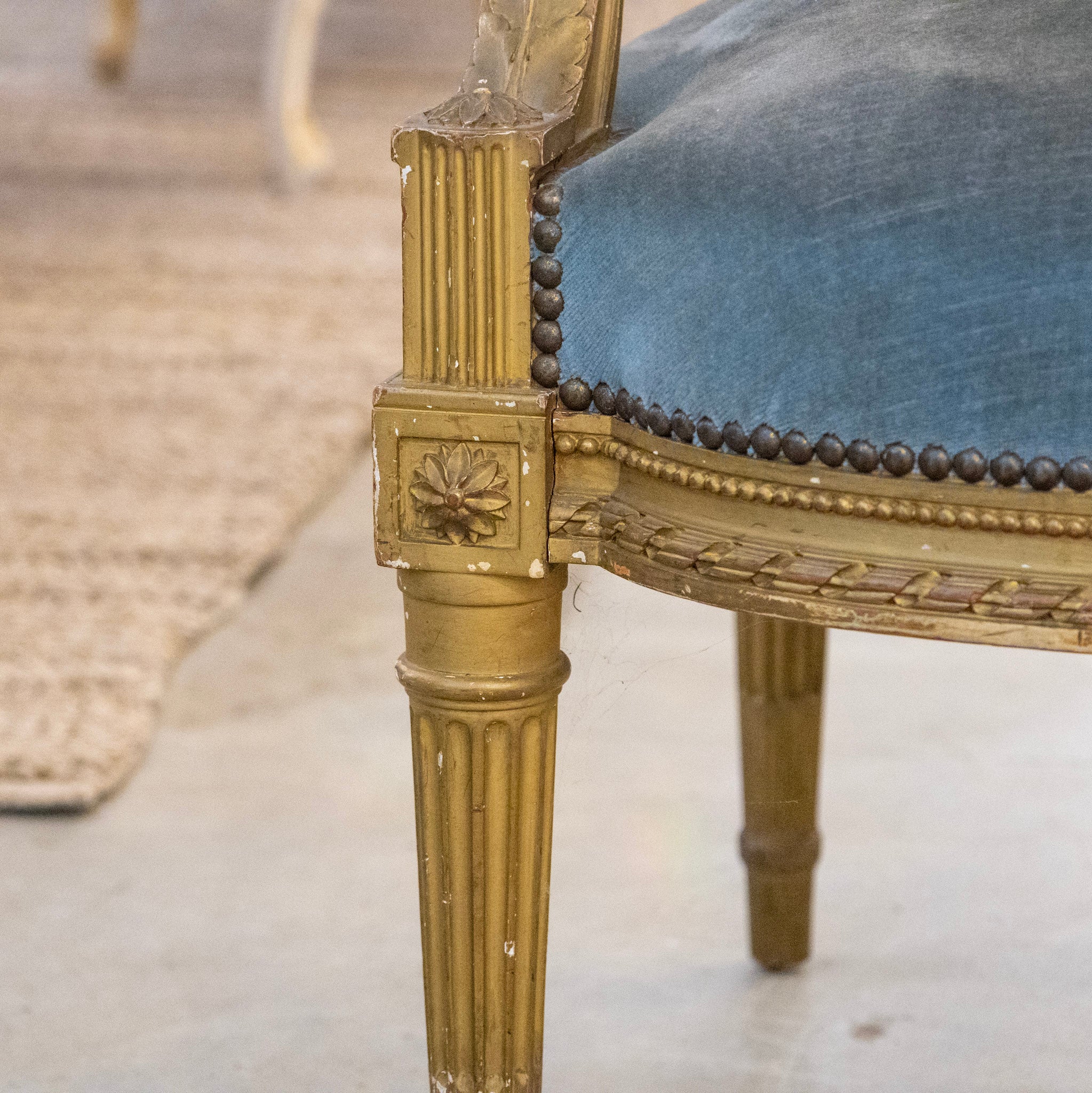 Louis XVI Captain Chair in Blue – Gilded Frame & Original Patina - Image 6