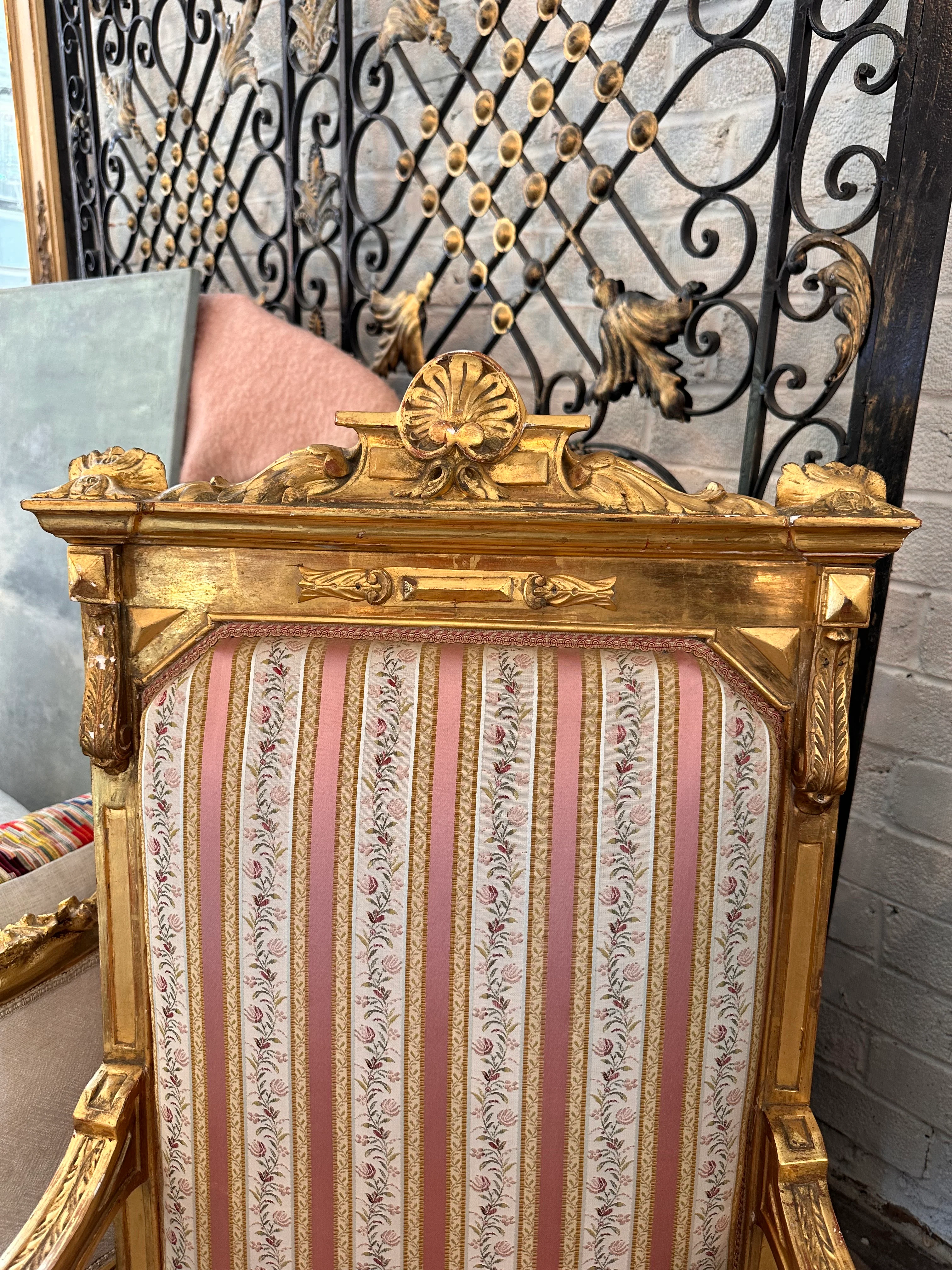 Pair of Louis XVI Striped Arm Chairs - Image 3