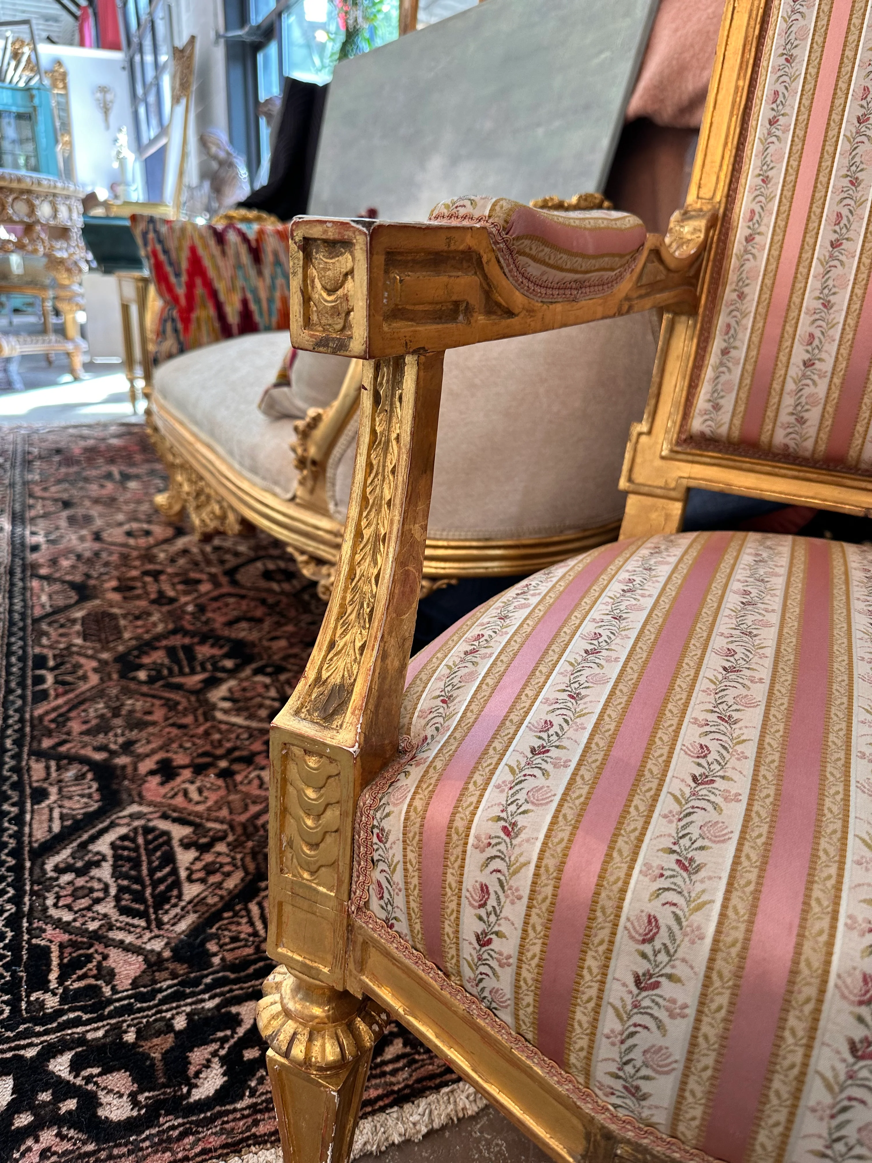 Pair of Louis XVI Striped Arm Chairs - Image 4