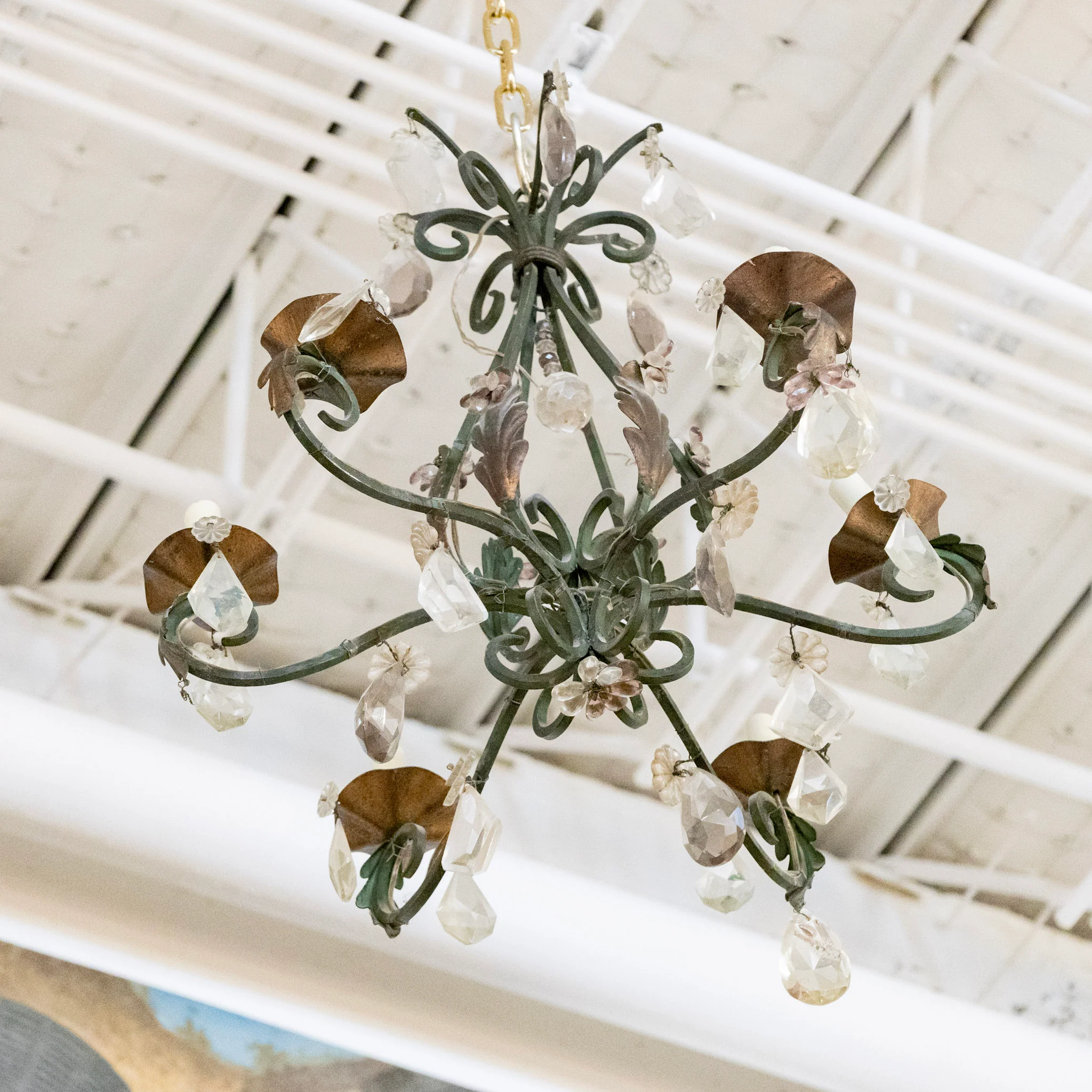 Petite Candelabra Iron Chandelier – Dark Crystal Drops & Floral Detailing - Image 3