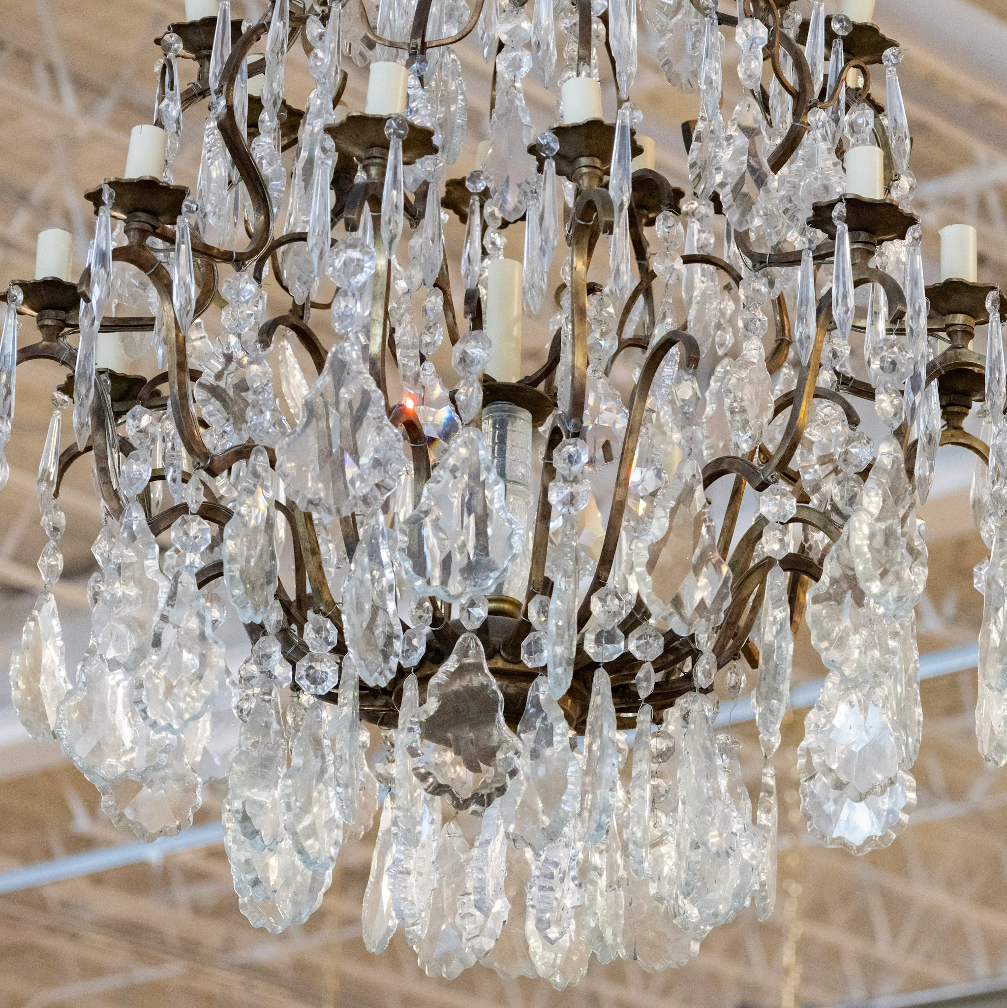 French Empire Candelabra Dark Brass Chandelier – Crystal Drops & Ornate Frame - Image 3