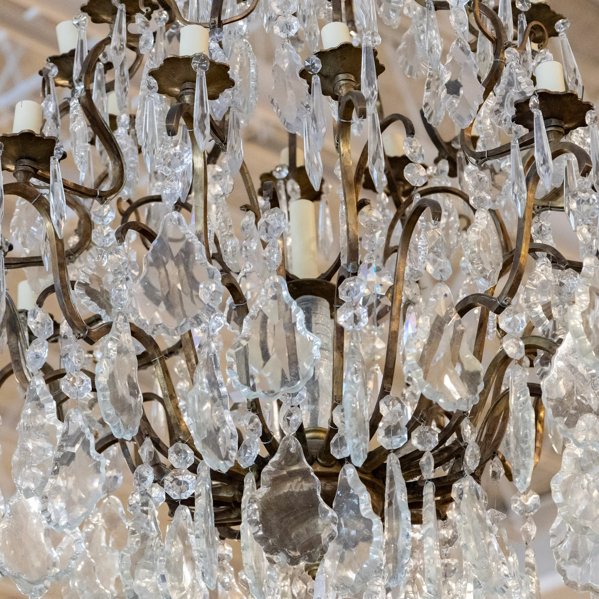 French Empire Candelabra Dark Brass Chandelier – Crystal Drops & Ornate Frame - Image 6