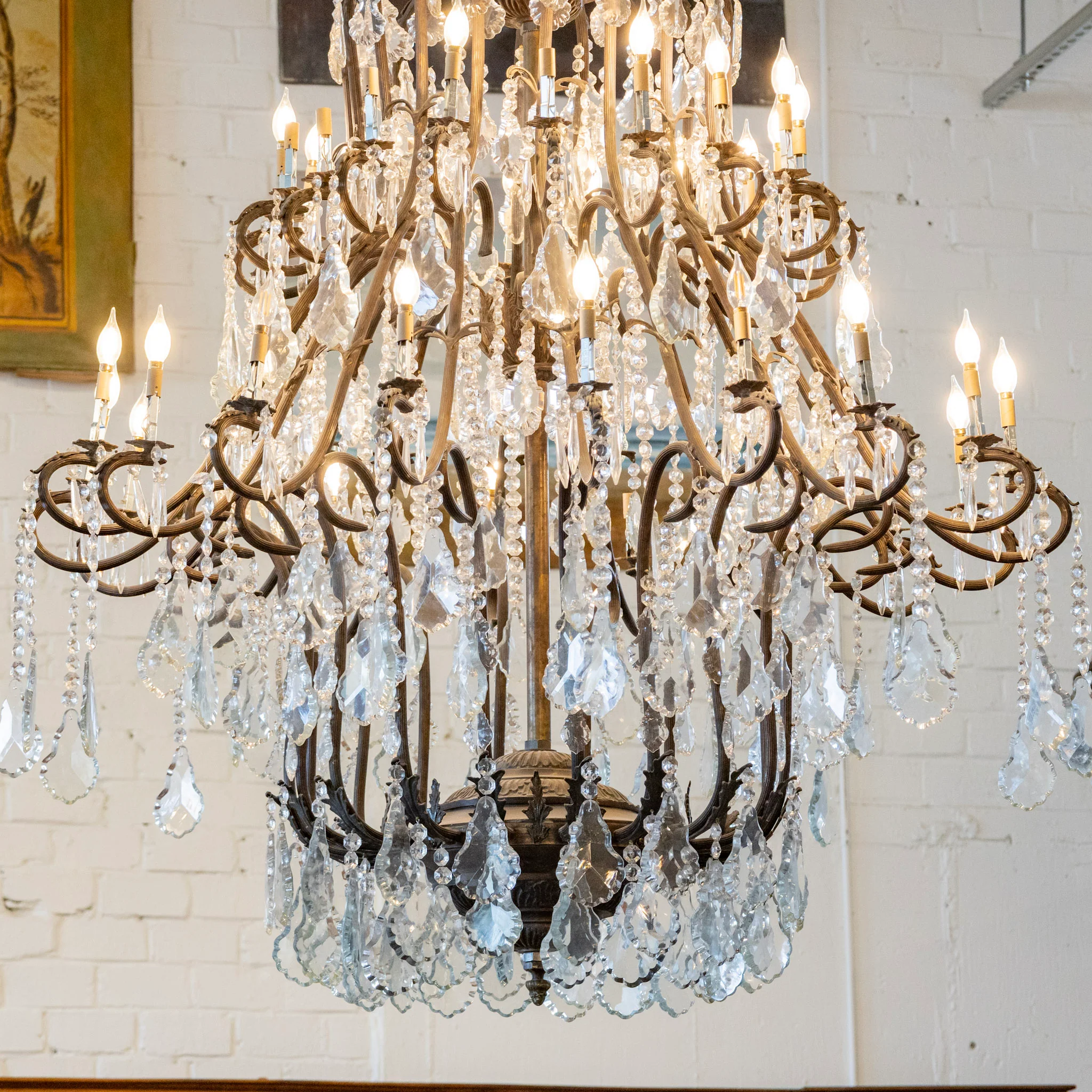 Grand French Candelabra Dark Brass Chandelier – Ornate Frame & Crystal Drops - Image 3