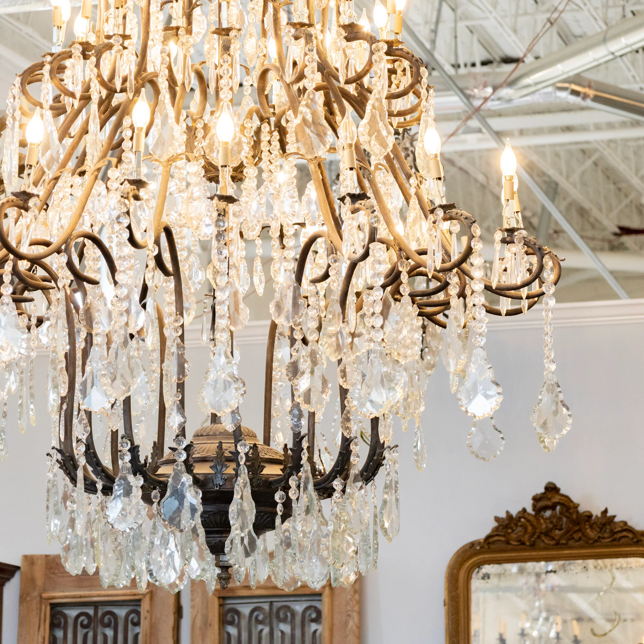Grand French Candelabra Dark Brass Chandelier – Ornate Frame & Crystal Drops - Image 4