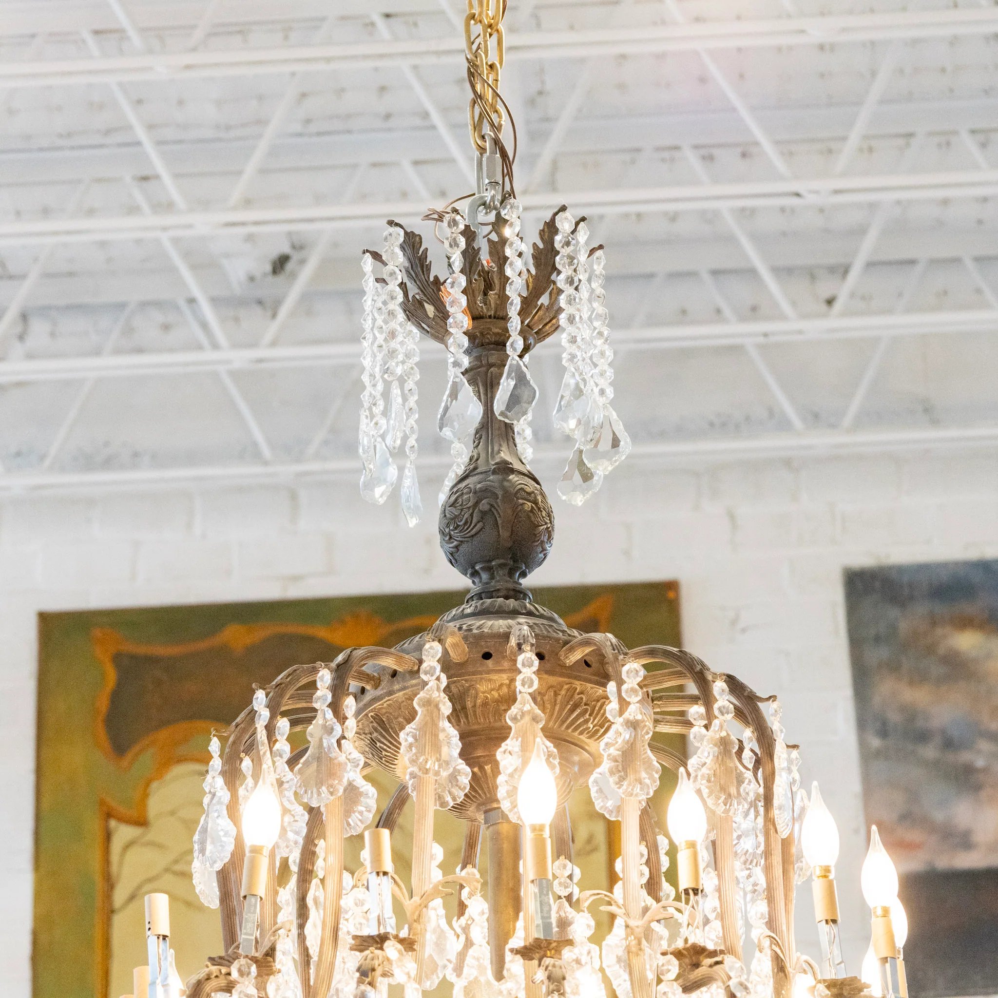 Grand French Candelabra Dark Brass Chandelier – Ornate Frame & Crystal Drops - Image 6
