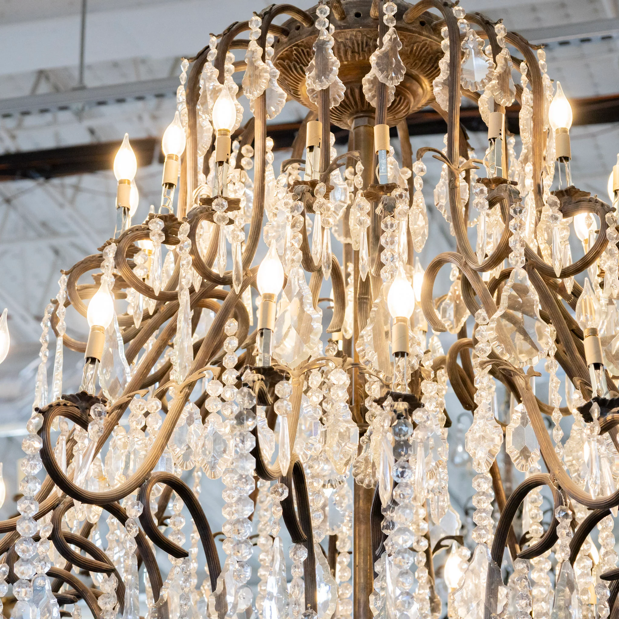 Grand French Candelabra Dark Brass Chandelier – Ornate Frame & Crystal Drops - Image 8