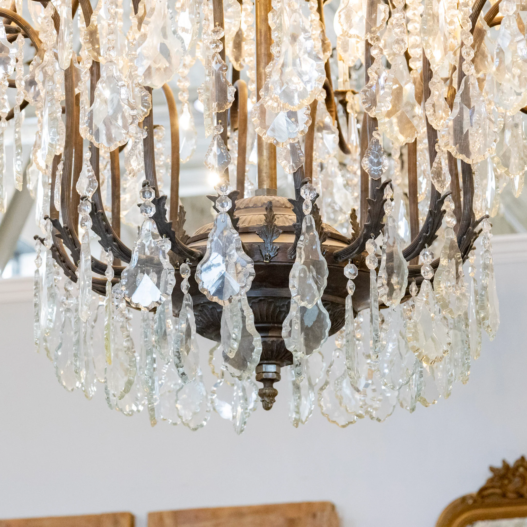 Grand French Candelabra Dark Brass Chandelier – Ornate Frame & Crystal Drops - Image 9