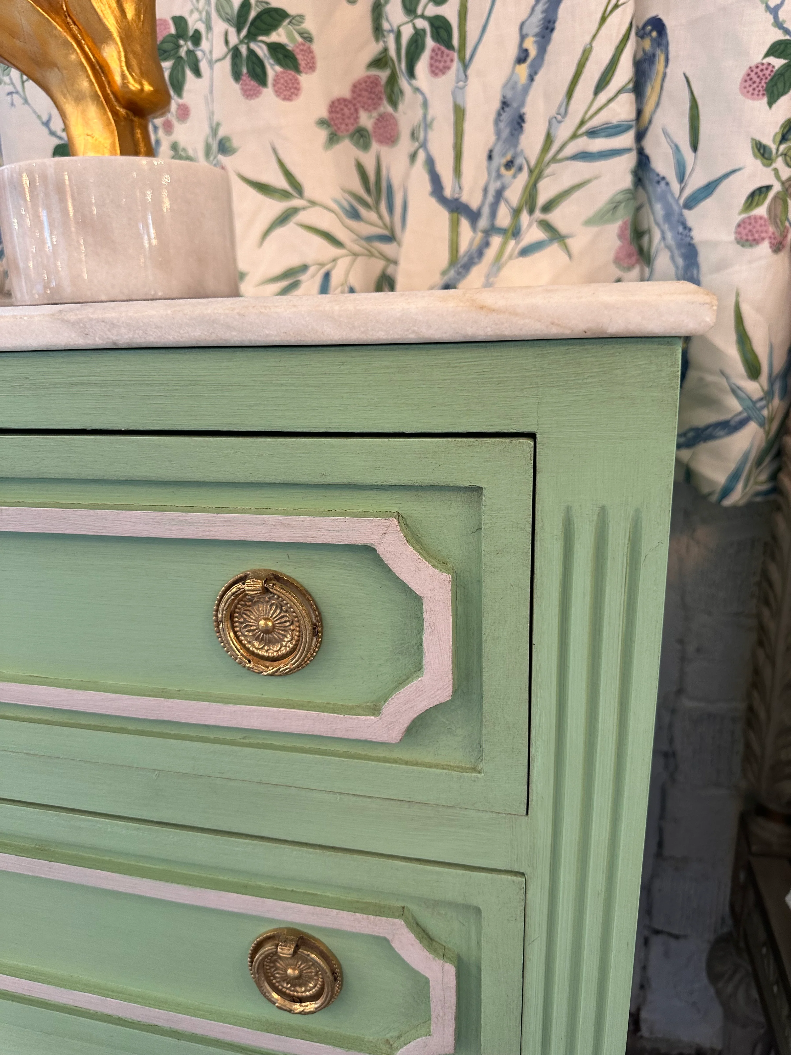 Swedish Green & Pink Trim Marble Top Chest - Image 3