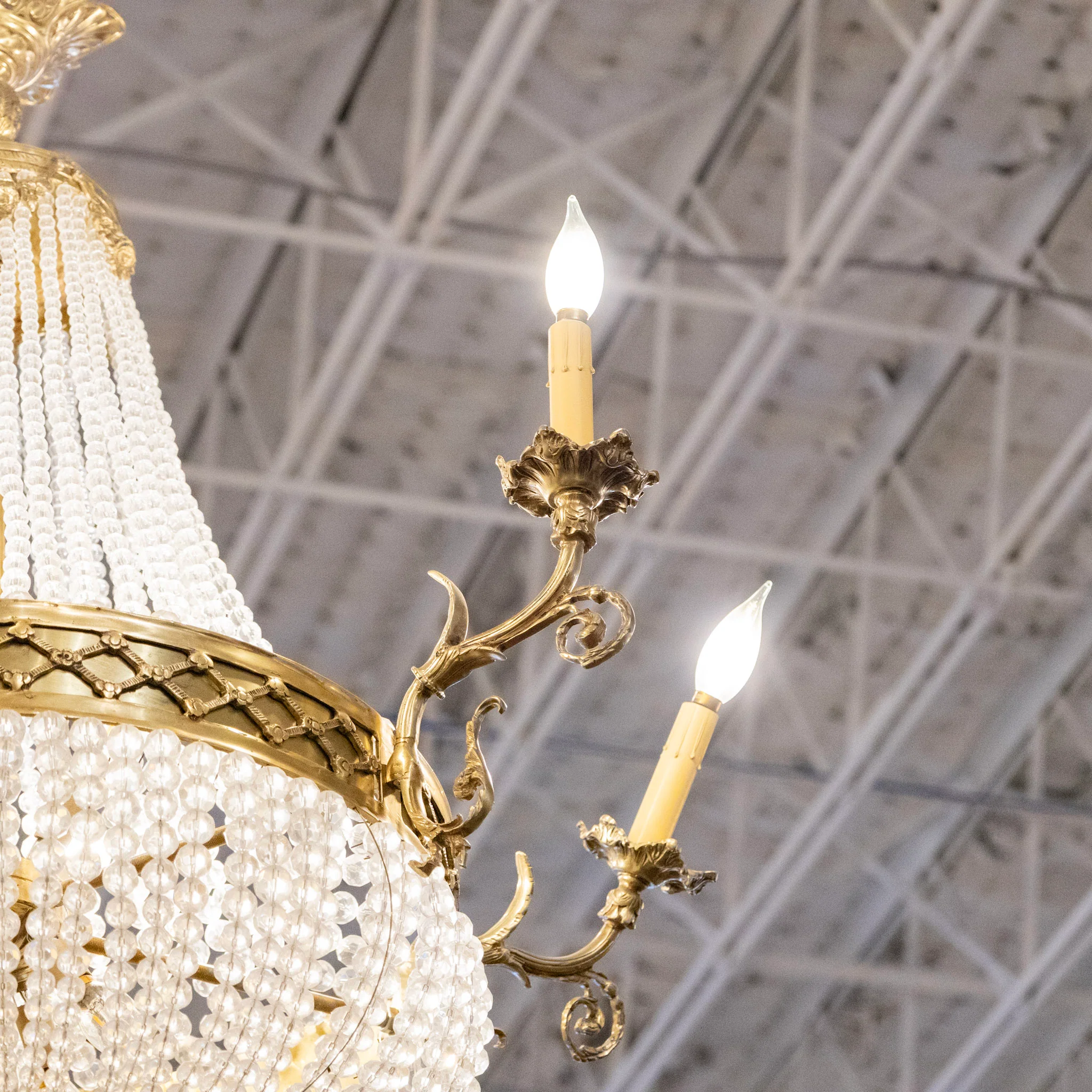 Classic French Empire Basket Brass Chandelier – Beaded Crystal & Ornate Frame - Image 3