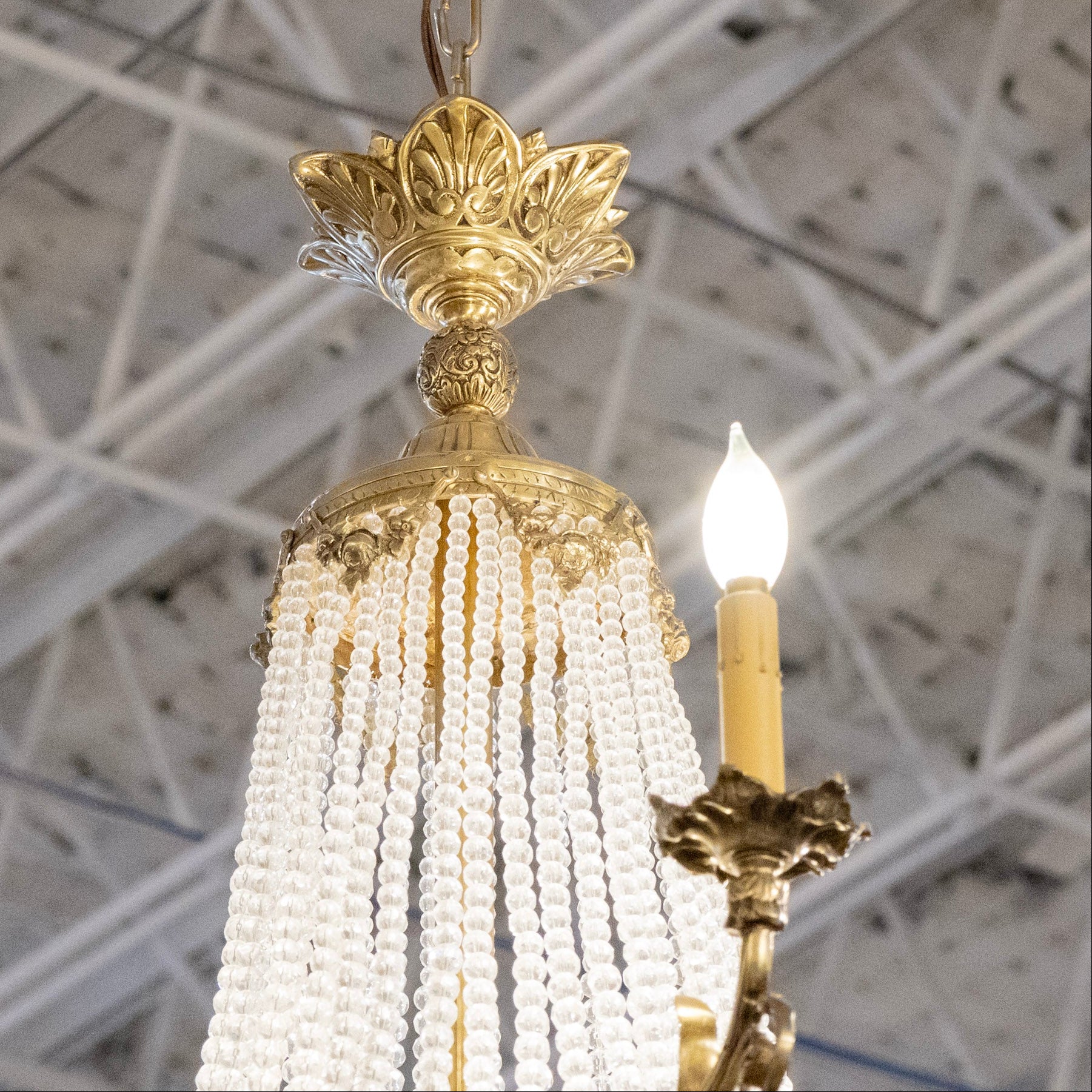 Classic French Empire Basket Brass Chandelier – Beaded Crystal & Ornate Frame - Image 4
