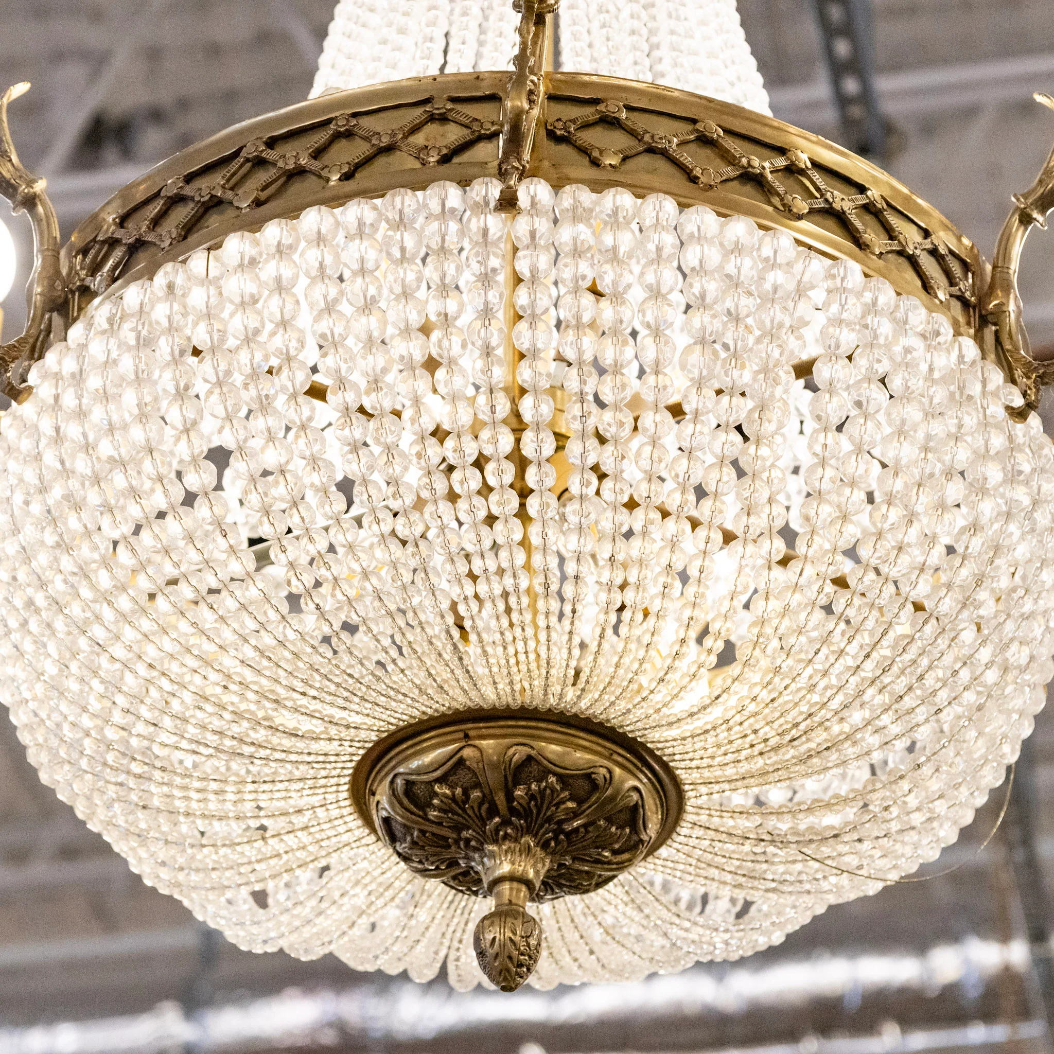 Classic French Empire Basket Brass Chandelier – Beaded Crystal & Ornate Frame - Image 5