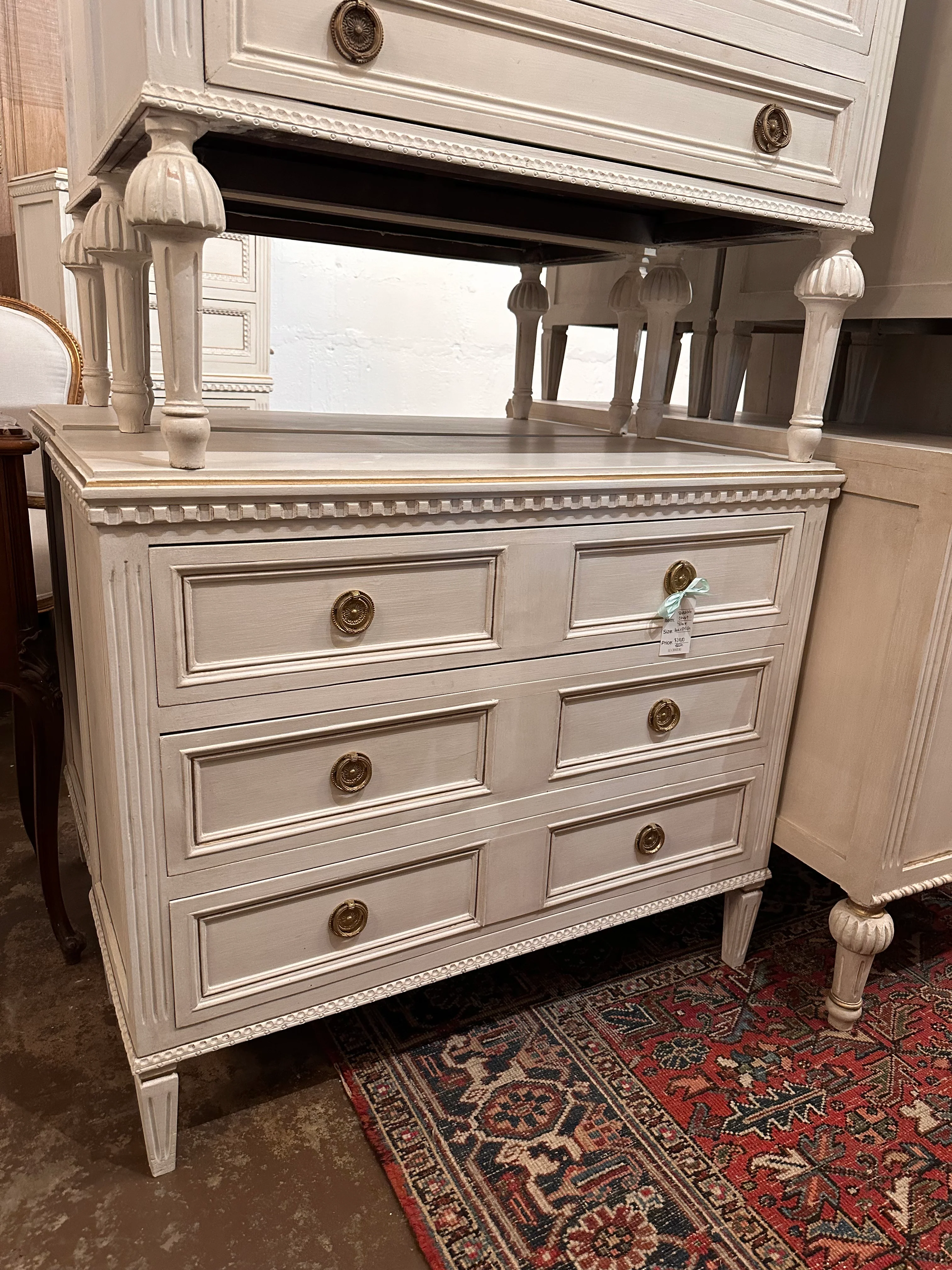 Swedish 3-Drawer Chest with Divided Drawers in White