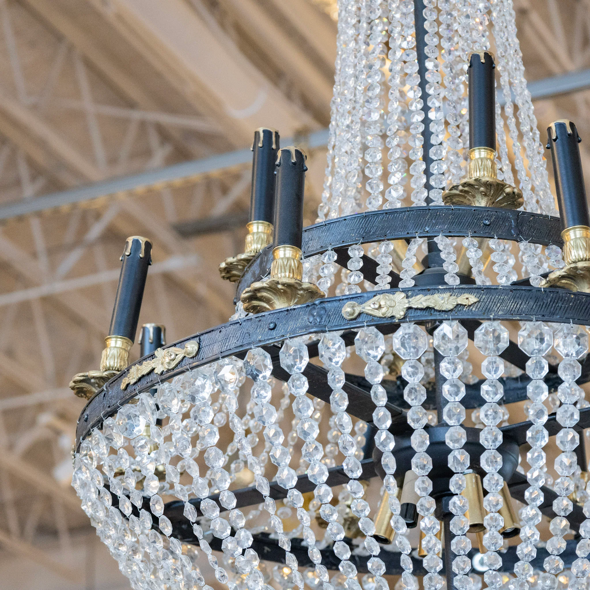 French Empire Iron Basket Chandelier – Beaded Crystal & Brass Accents - Image 5