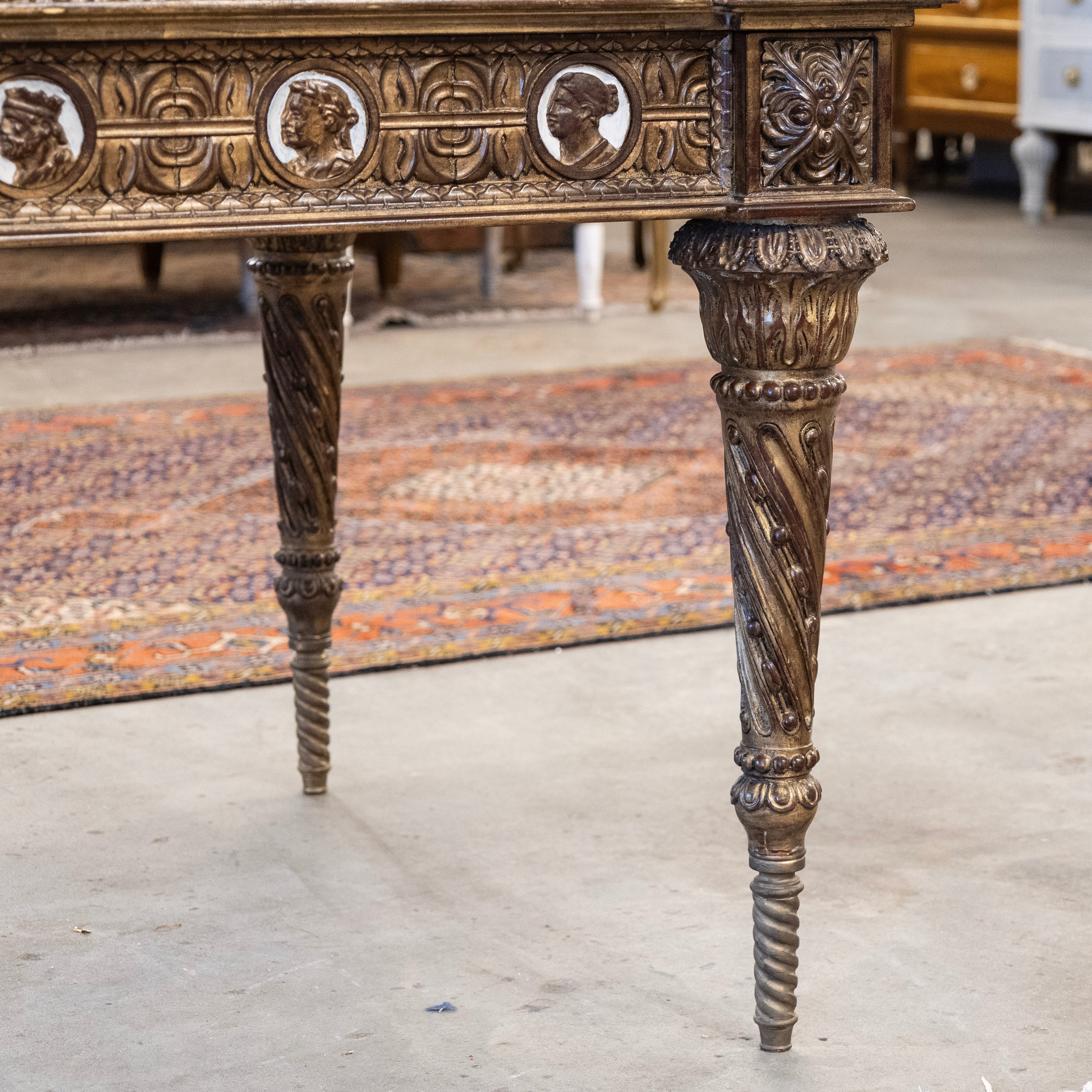 European Neoclassical Center Table – Marquetry Medallion Faces & Spiral Legs - Image 11