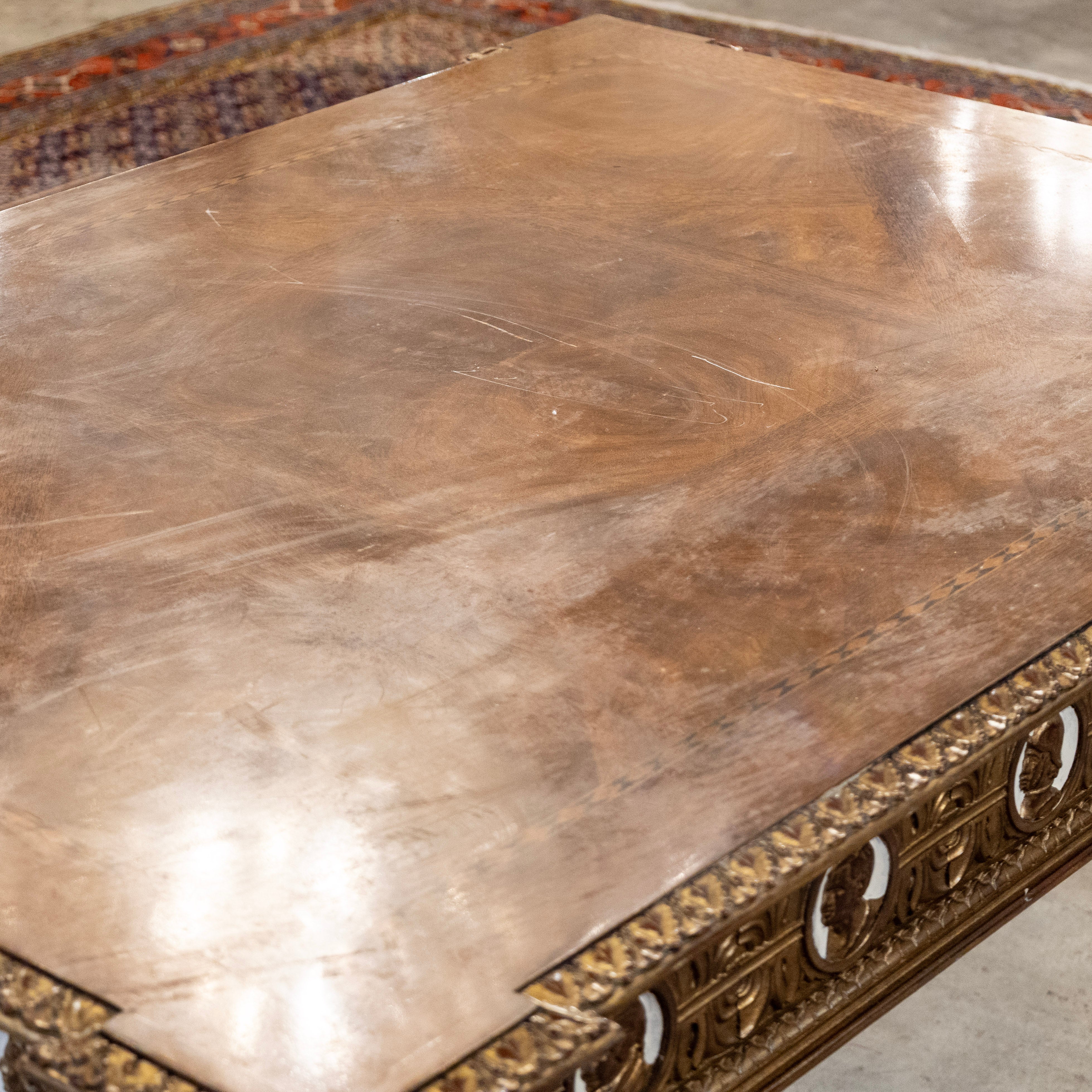 European Neoclassical Center Table – Marquetry Medallion Faces & Spiral Legs - Image 12