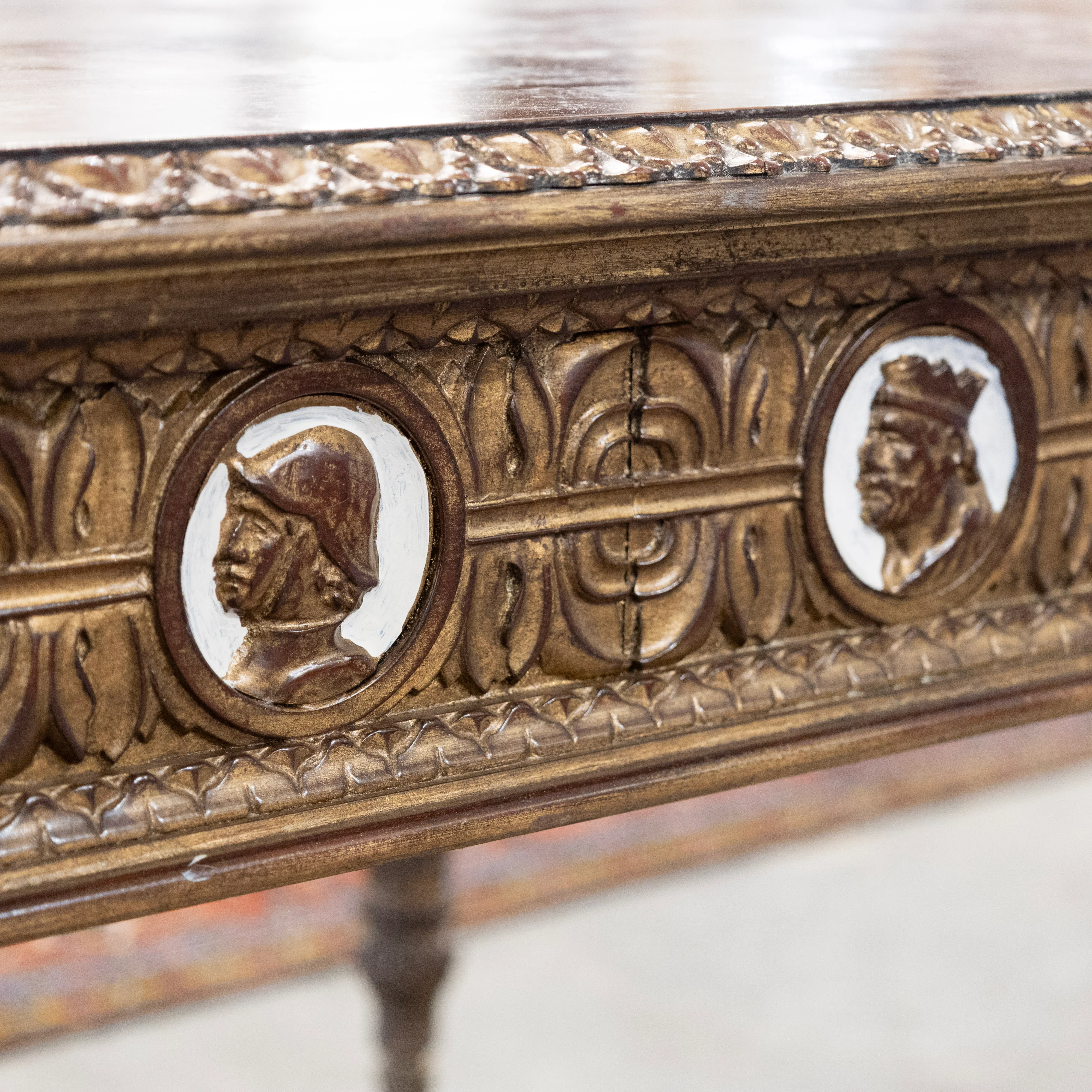 European Neoclassical Center Table – Marquetry Medallion Faces & Spiral Legs - Image 16