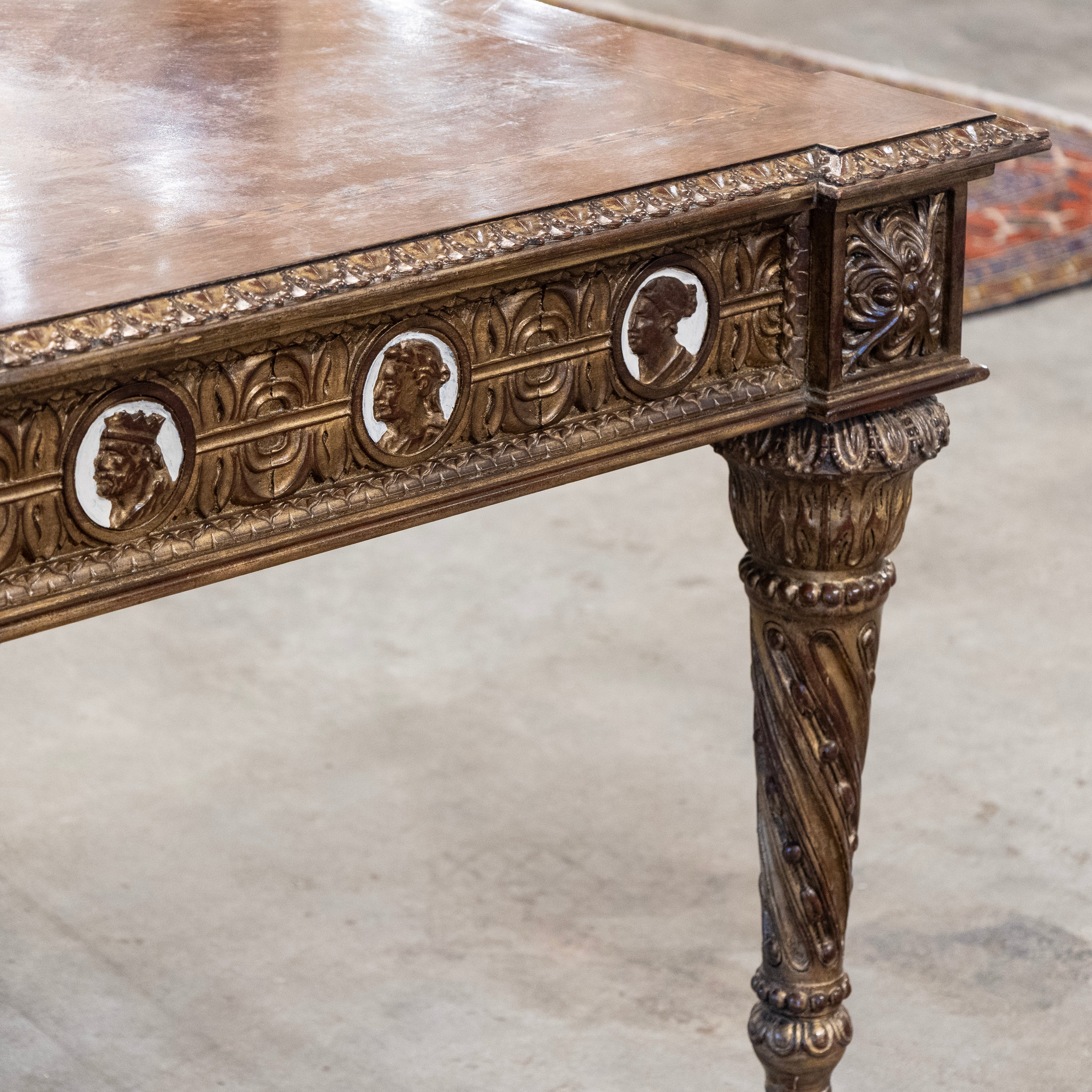 European Neoclassical Center Table – Marquetry Medallion Faces & Spiral Legs - Image 5