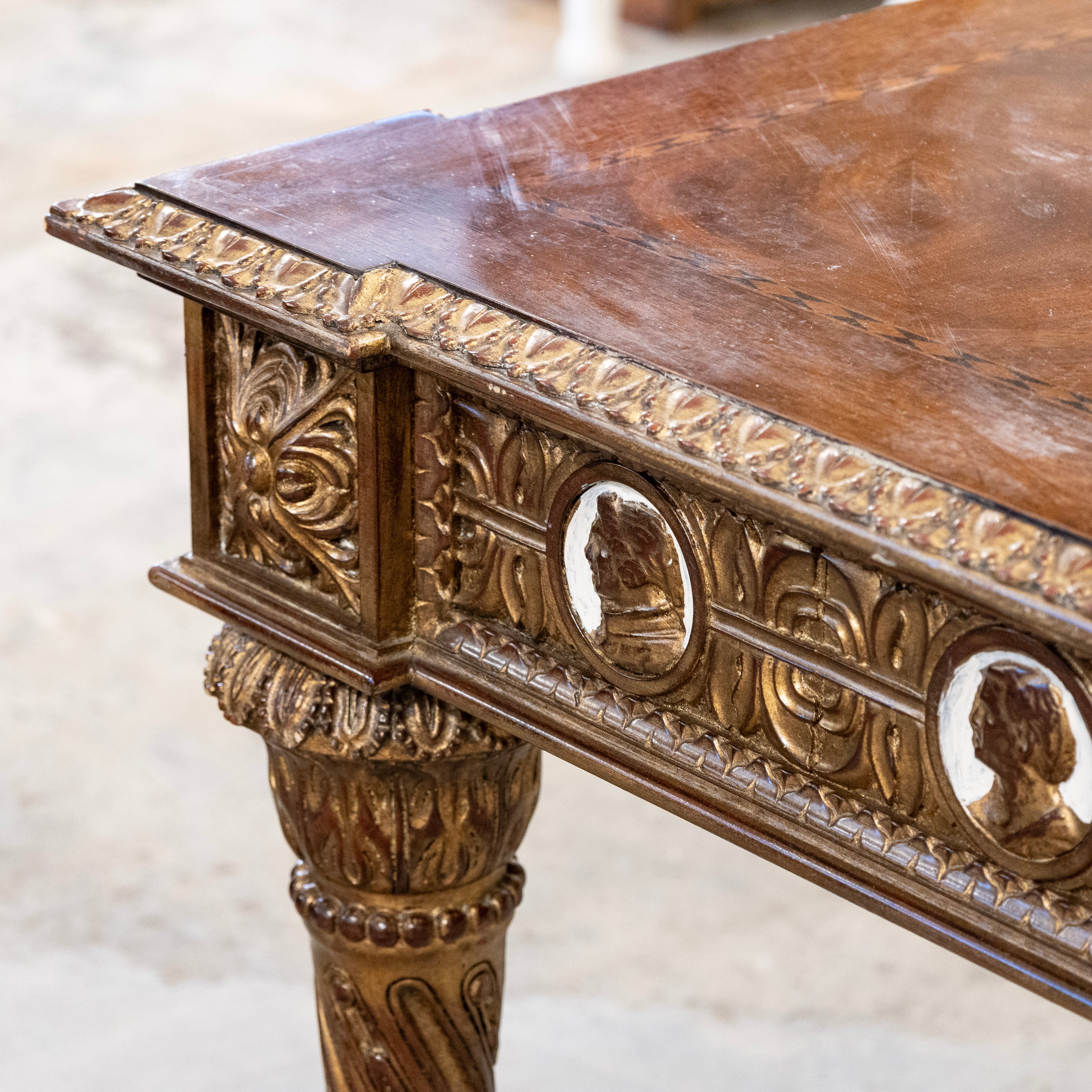 European Neoclassical Center Table – Marquetry Medallion Faces & Spiral Legs - Image 7