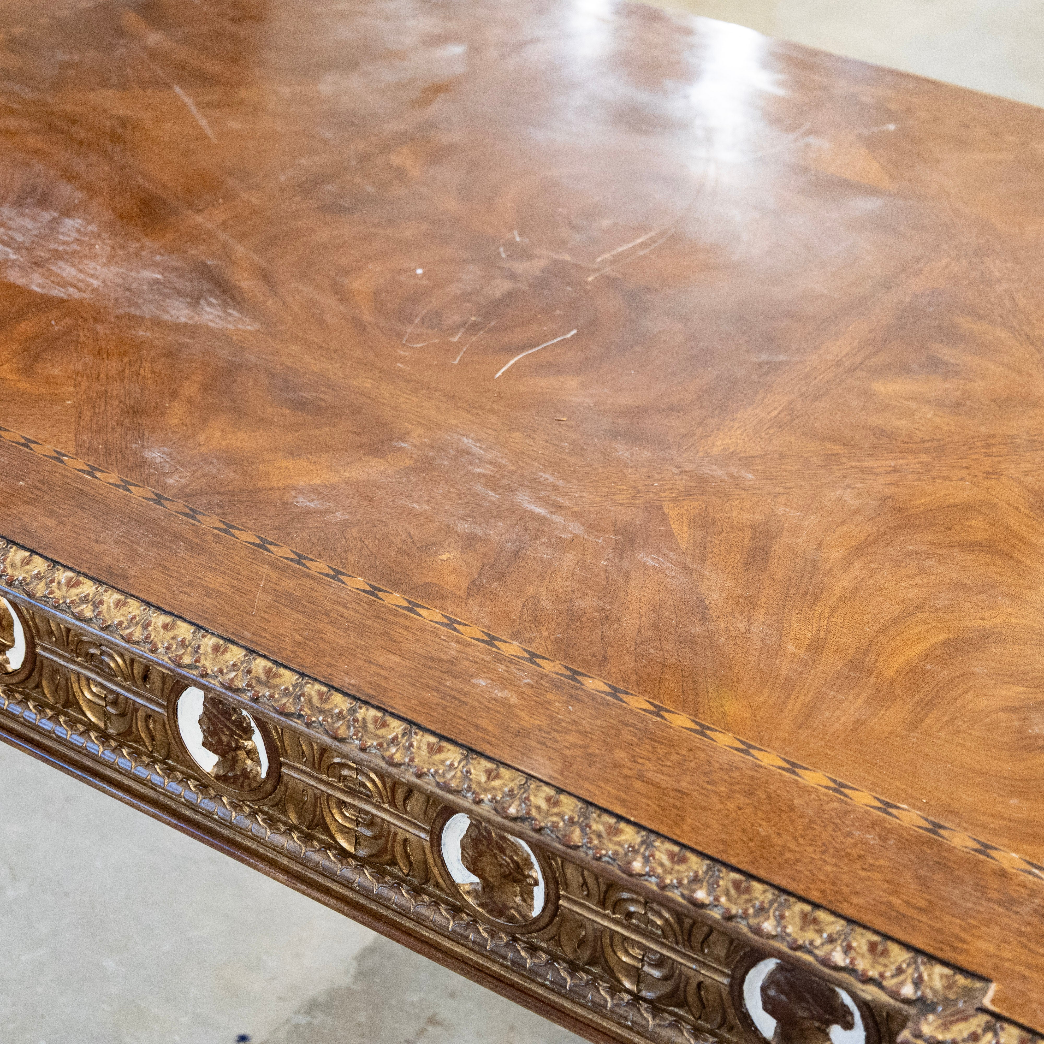 European Neoclassical Center Table – Marquetry Medallion Faces & Spiral Legs - Image 8
