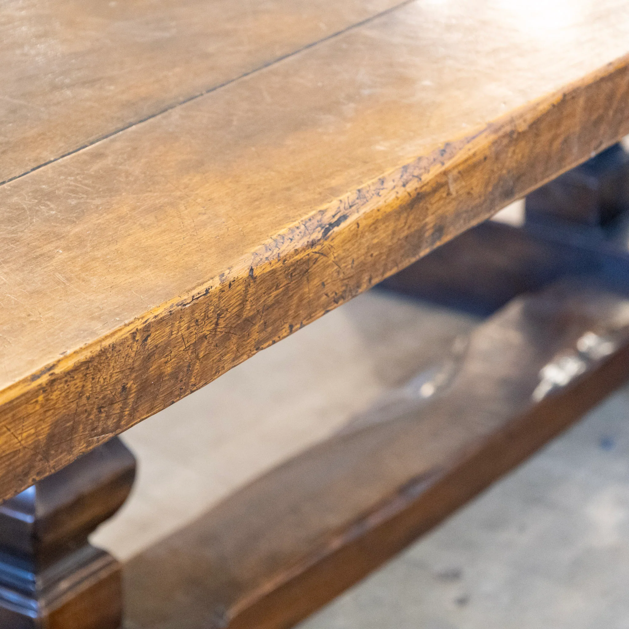 Farmhouse Dining Table – Rustic Dark Wood With Trestle Base - Image 11