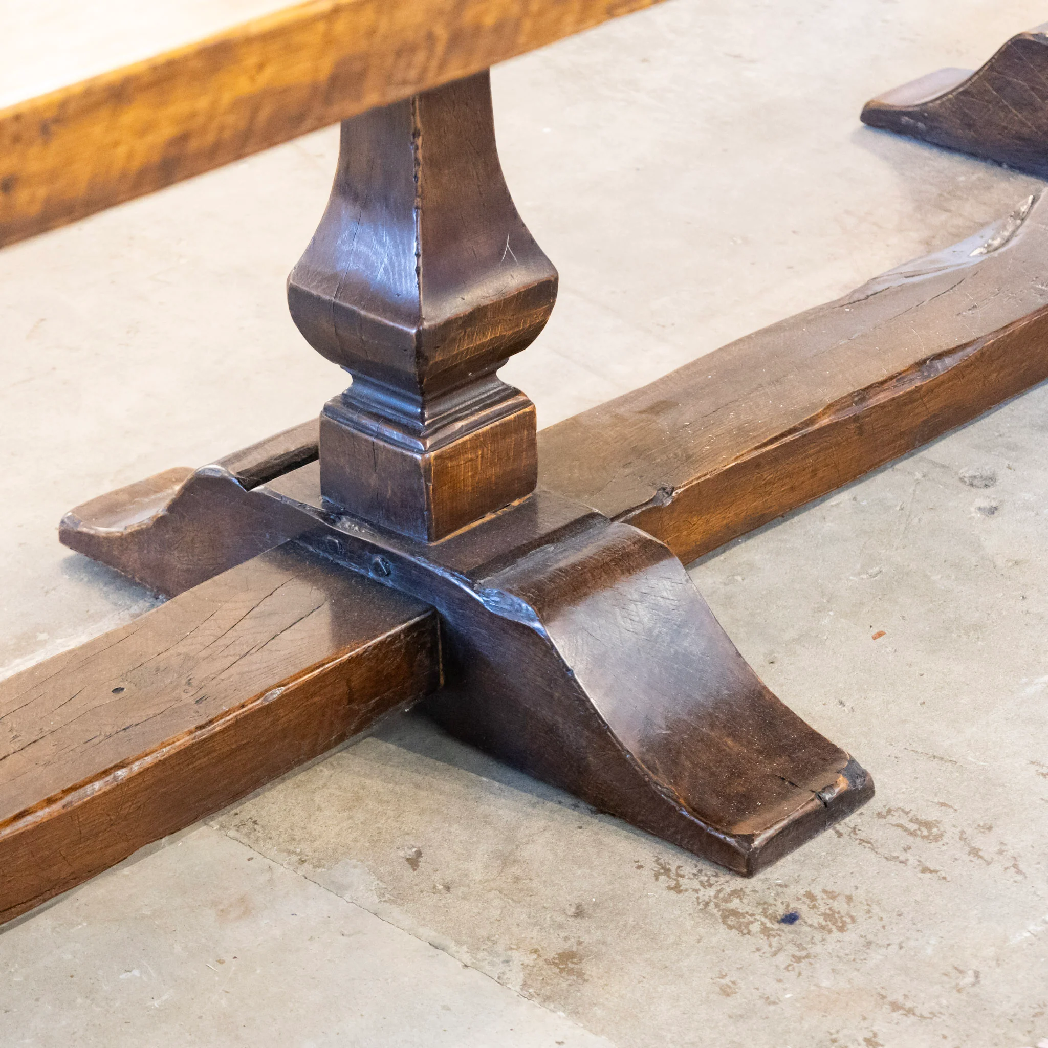 Farmhouse Dining Table – Rustic Dark Wood With Trestle Base - Image 12