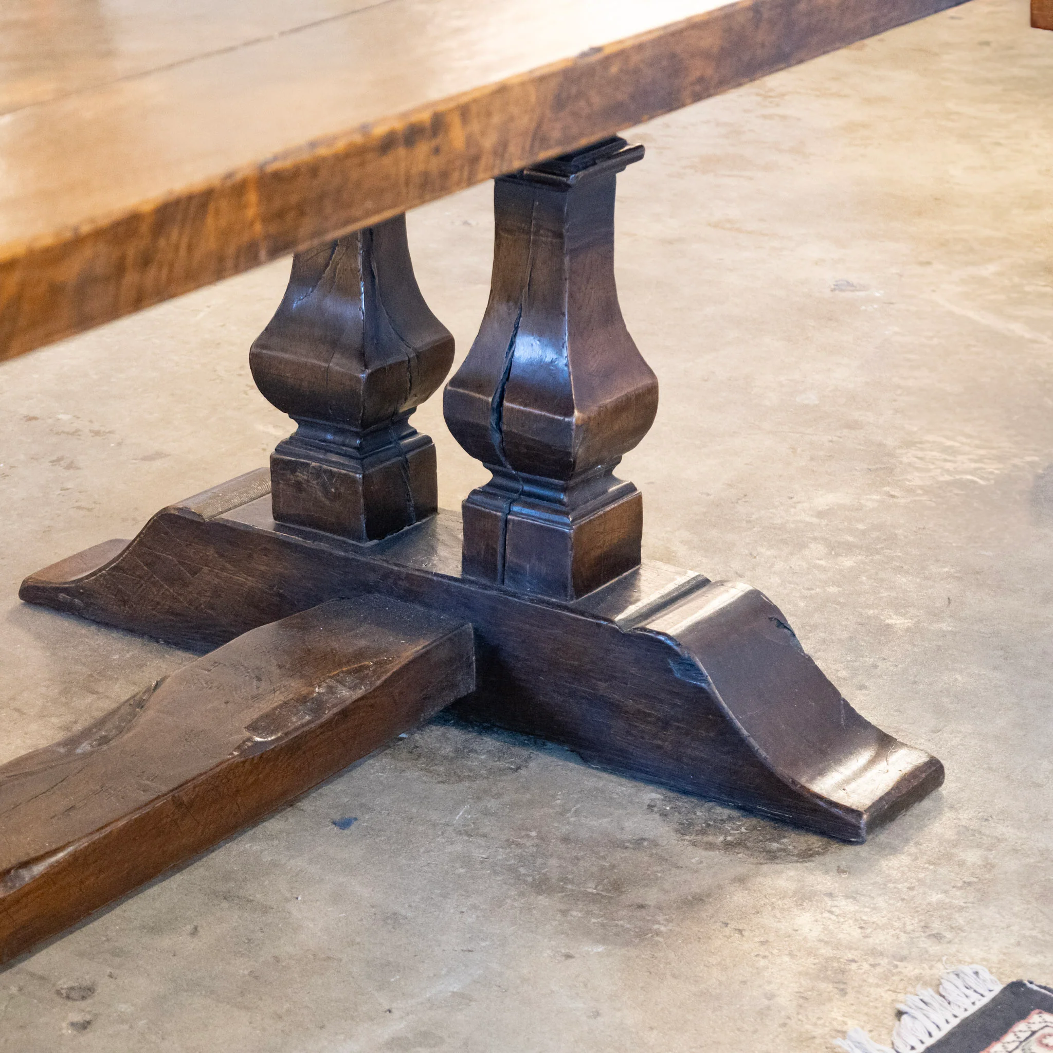 Farmhouse Dining Table – Rustic Dark Wood With Trestle Base - Image 13