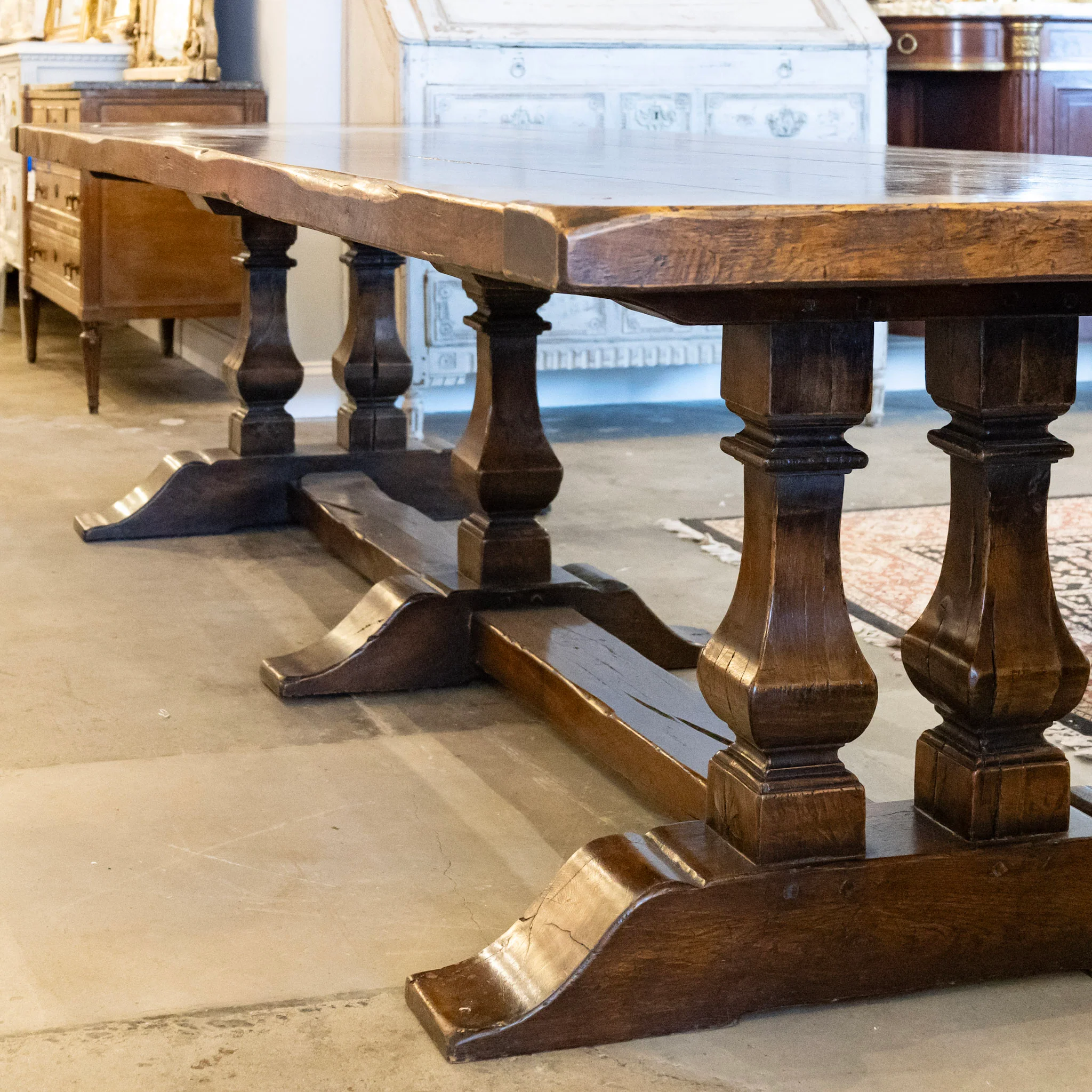 Farmhouse Dining Table – Rustic Dark Wood With Trestle Base - Image 3