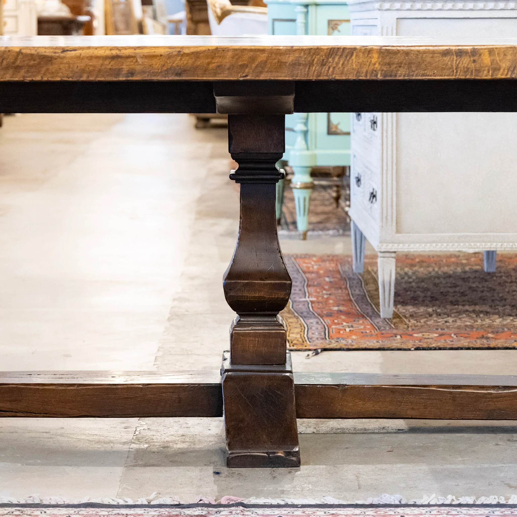 Farmhouse Dining Table – Rustic Dark Wood With Trestle Base - Image 5