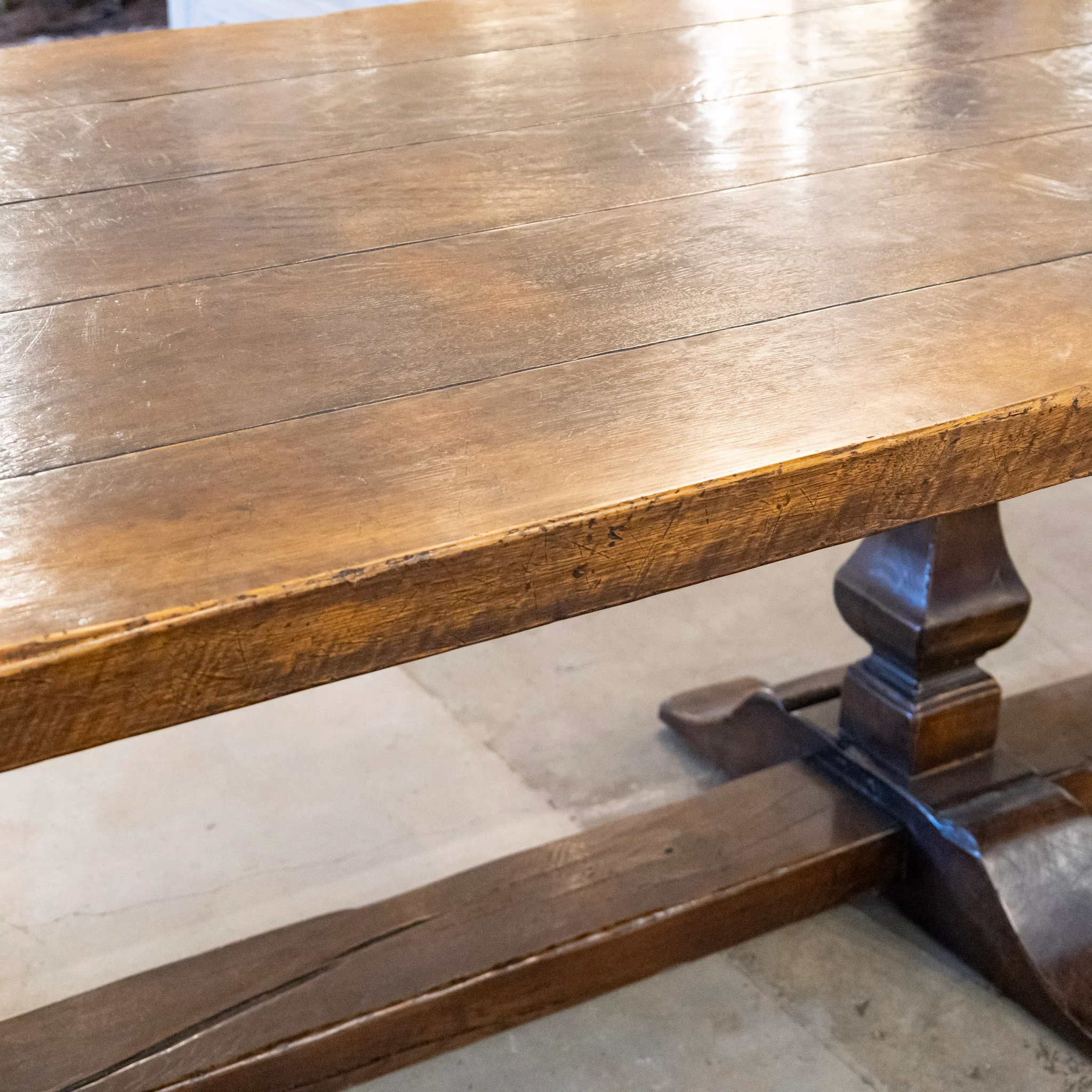 Farmhouse Dining Table – Rustic Dark Wood With Trestle Base - Image 6