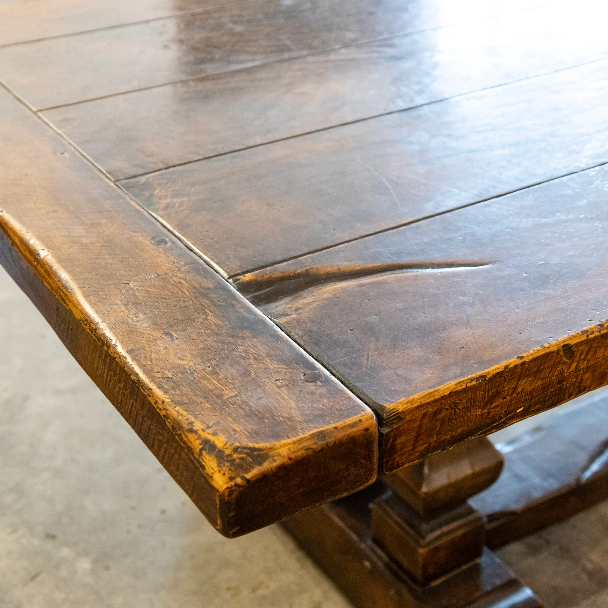 Farmhouse Dining Table – Rustic Dark Wood With Trestle Base - Image 9