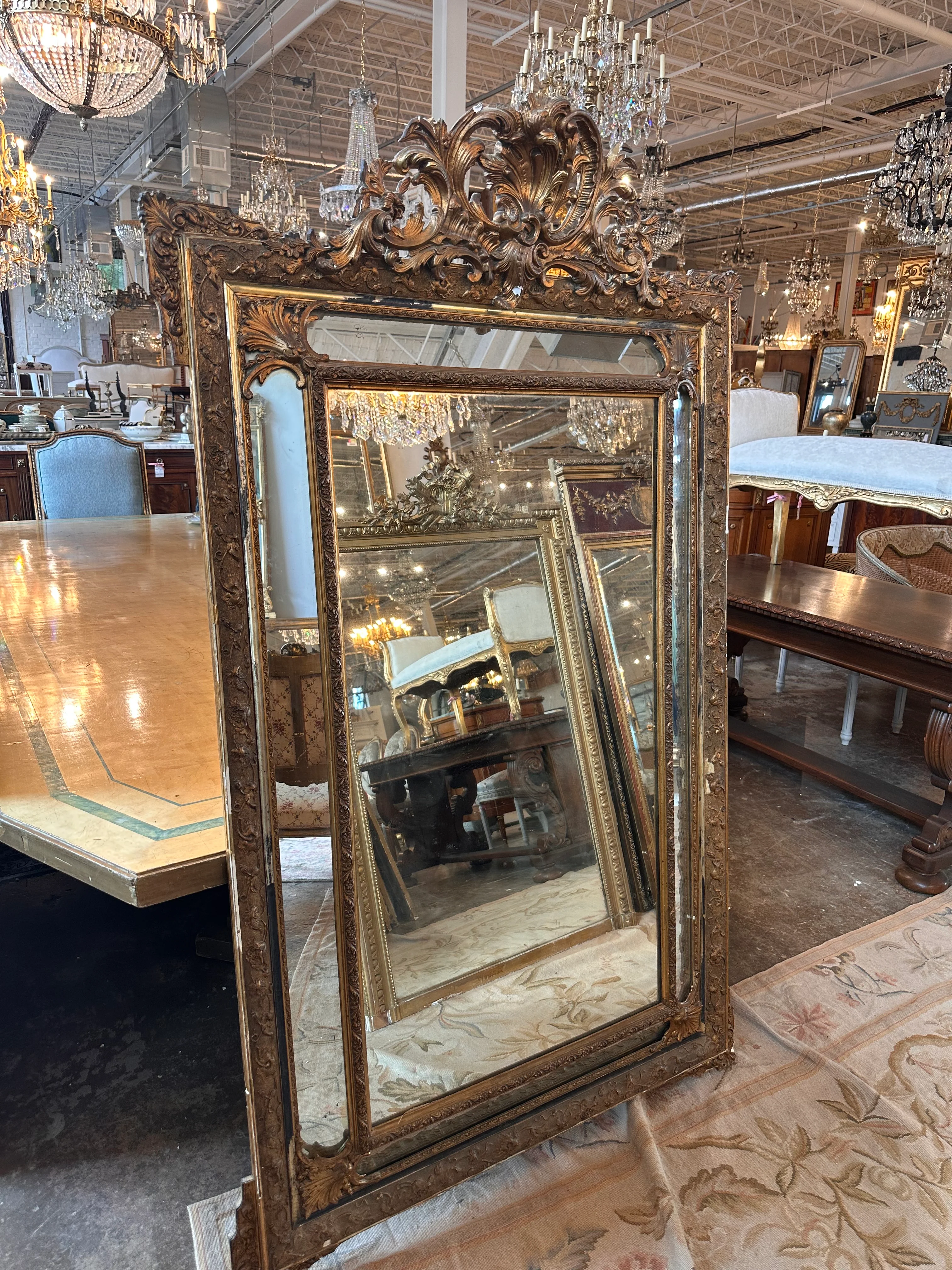 French Antique Double-Paned Ornate Mirror
