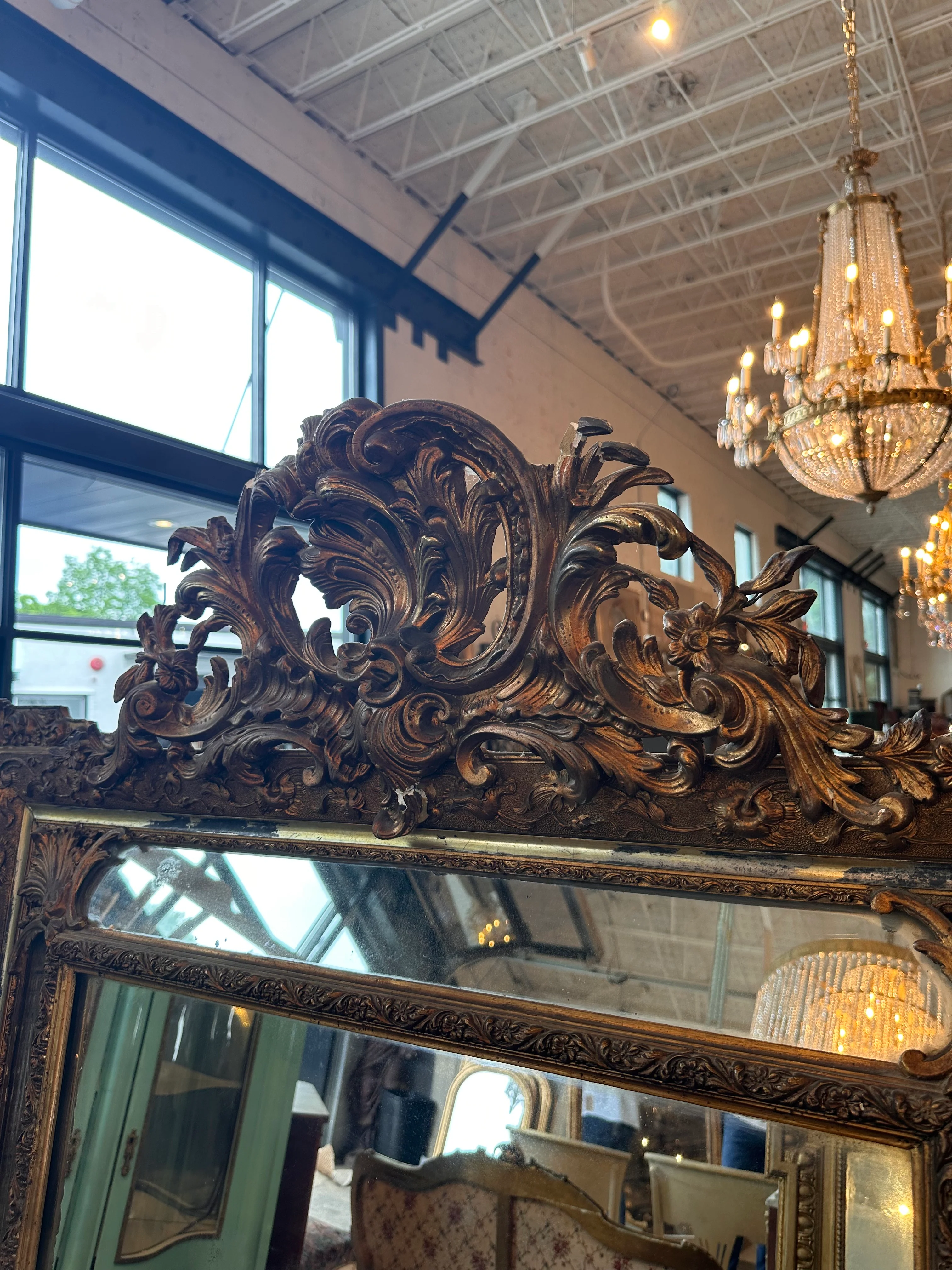 French Antique Double-Paned Ornate Mirror - Image 3