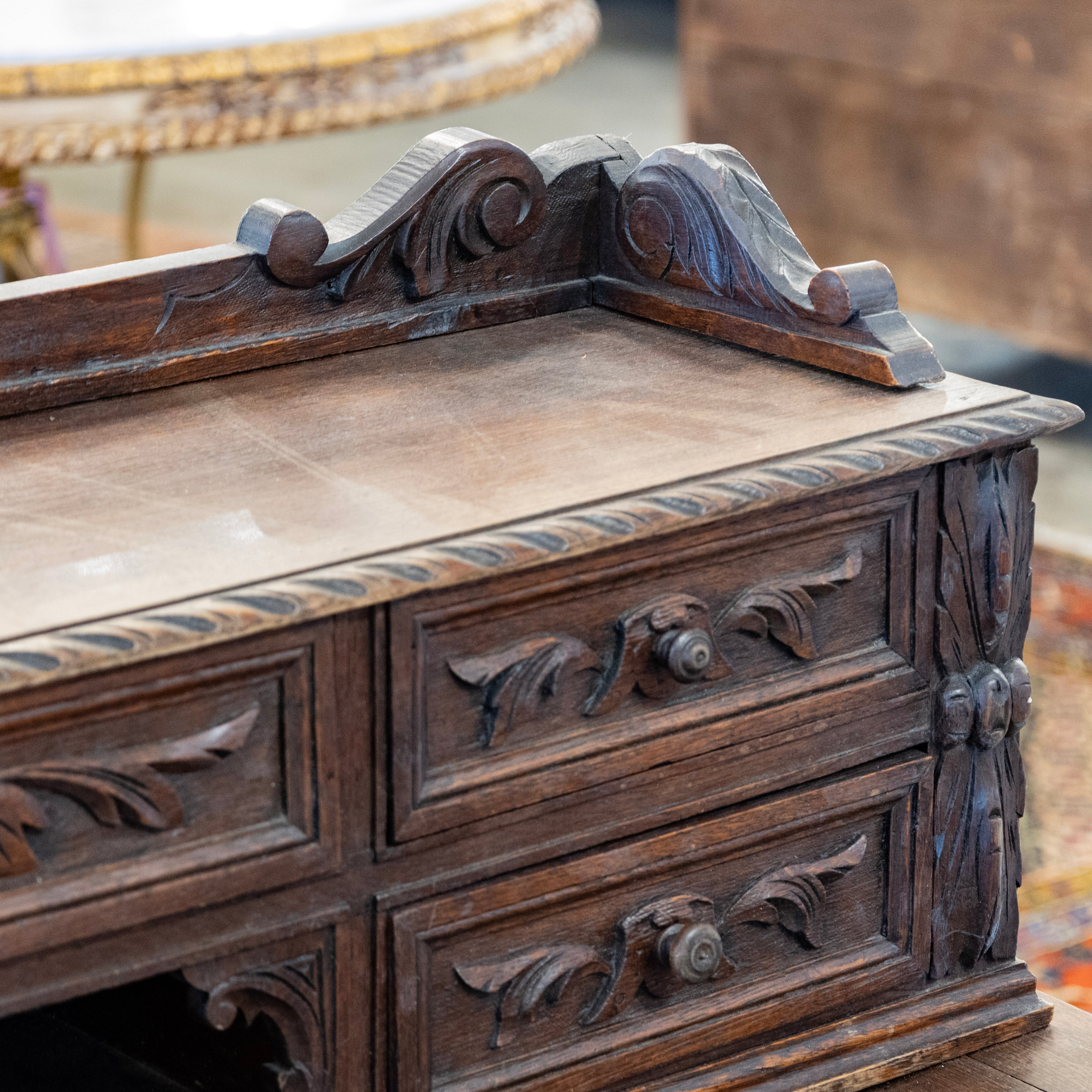 French Barley Twist Desk – Carved Ornate Detailing in Dark Wood - Image 10