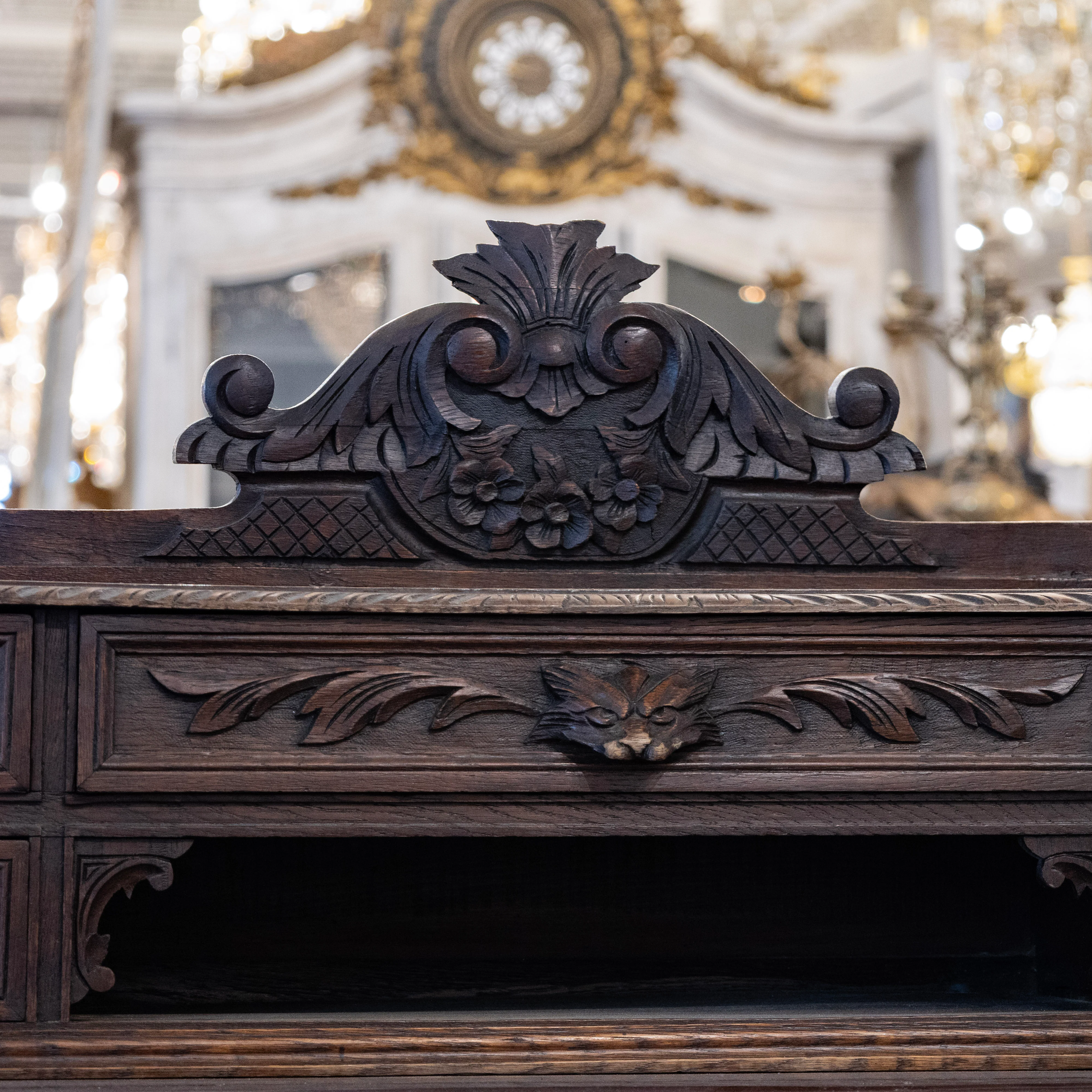 French Barley Twist Desk – Carved Ornate Detailing in Dark Wood - Image 11