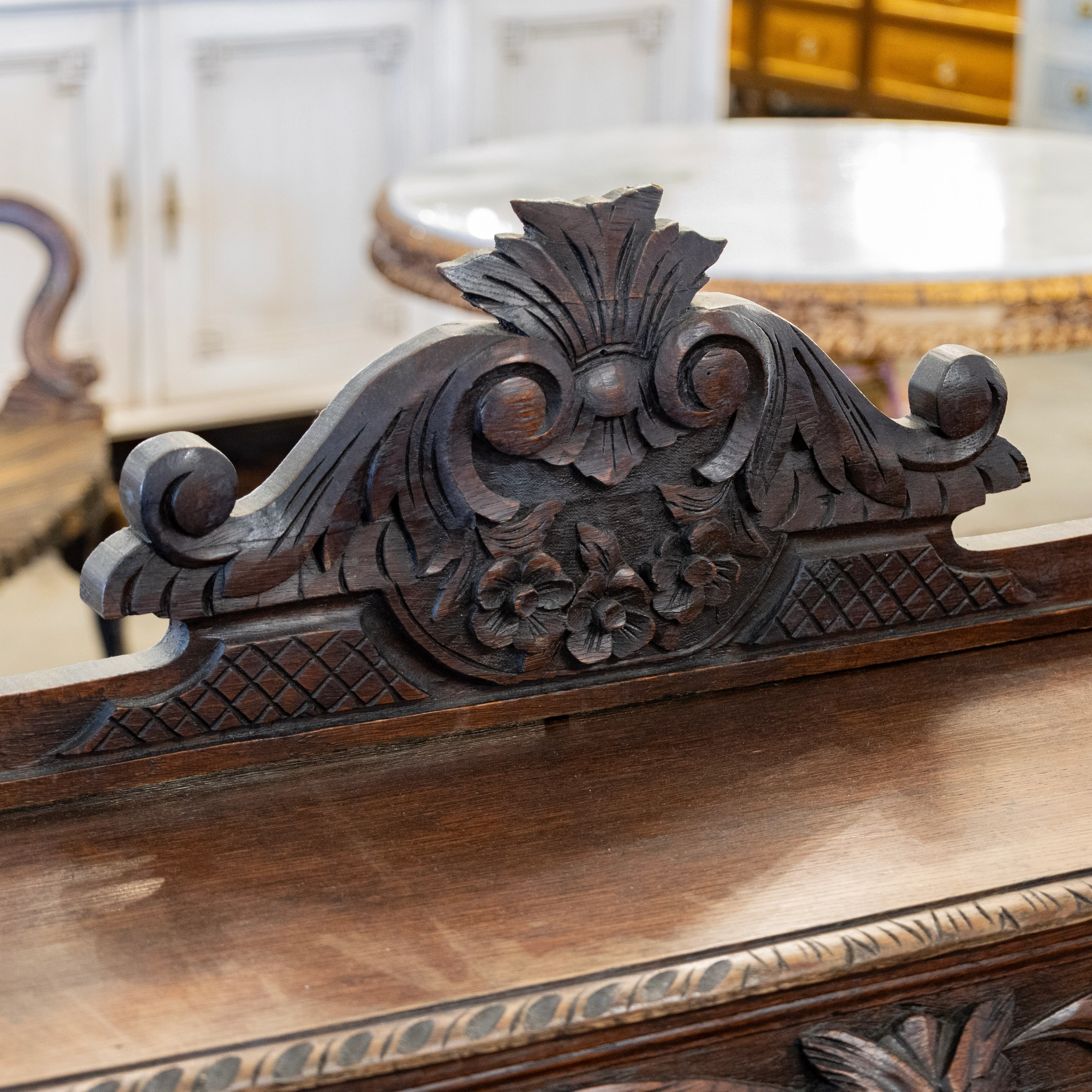 French Barley Twist Desk – Carved Ornate Detailing in Dark Wood - Image 12